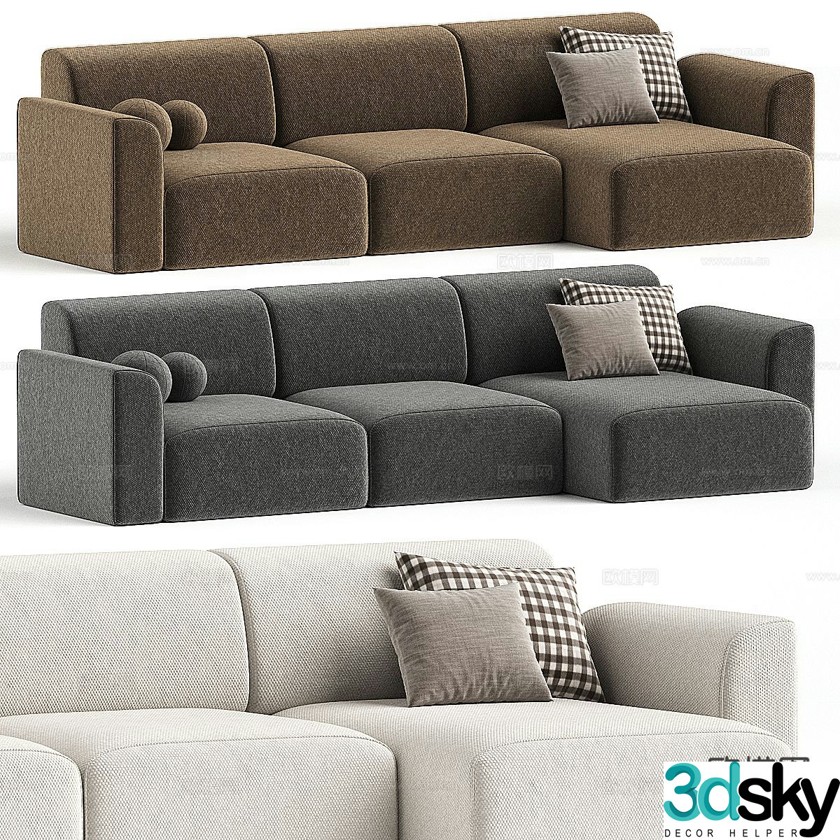 Modern fabric sofa multi-person sofa three-person sofa 3D model