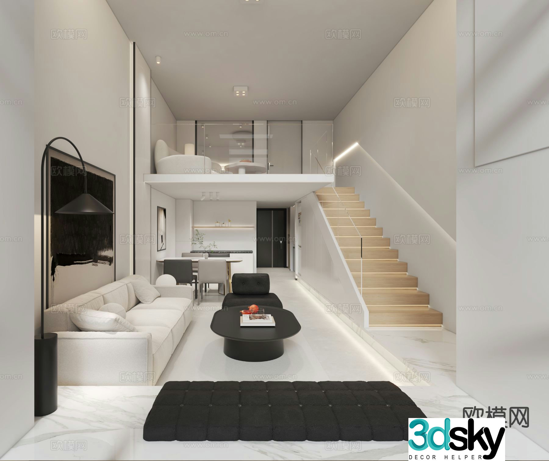 LOFT style apartment living room 3d model