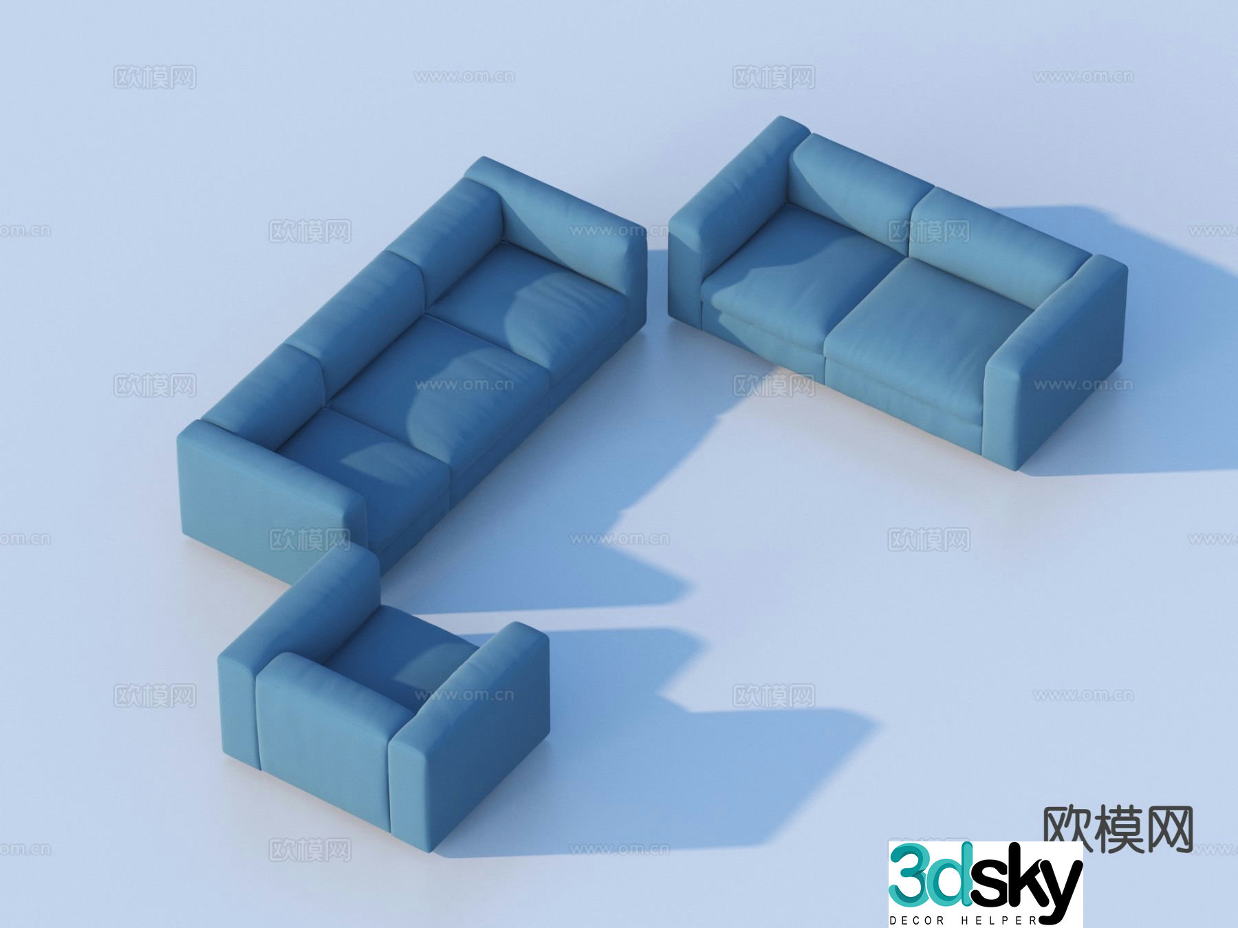 Blue modular sofa fabric sofa 3d model