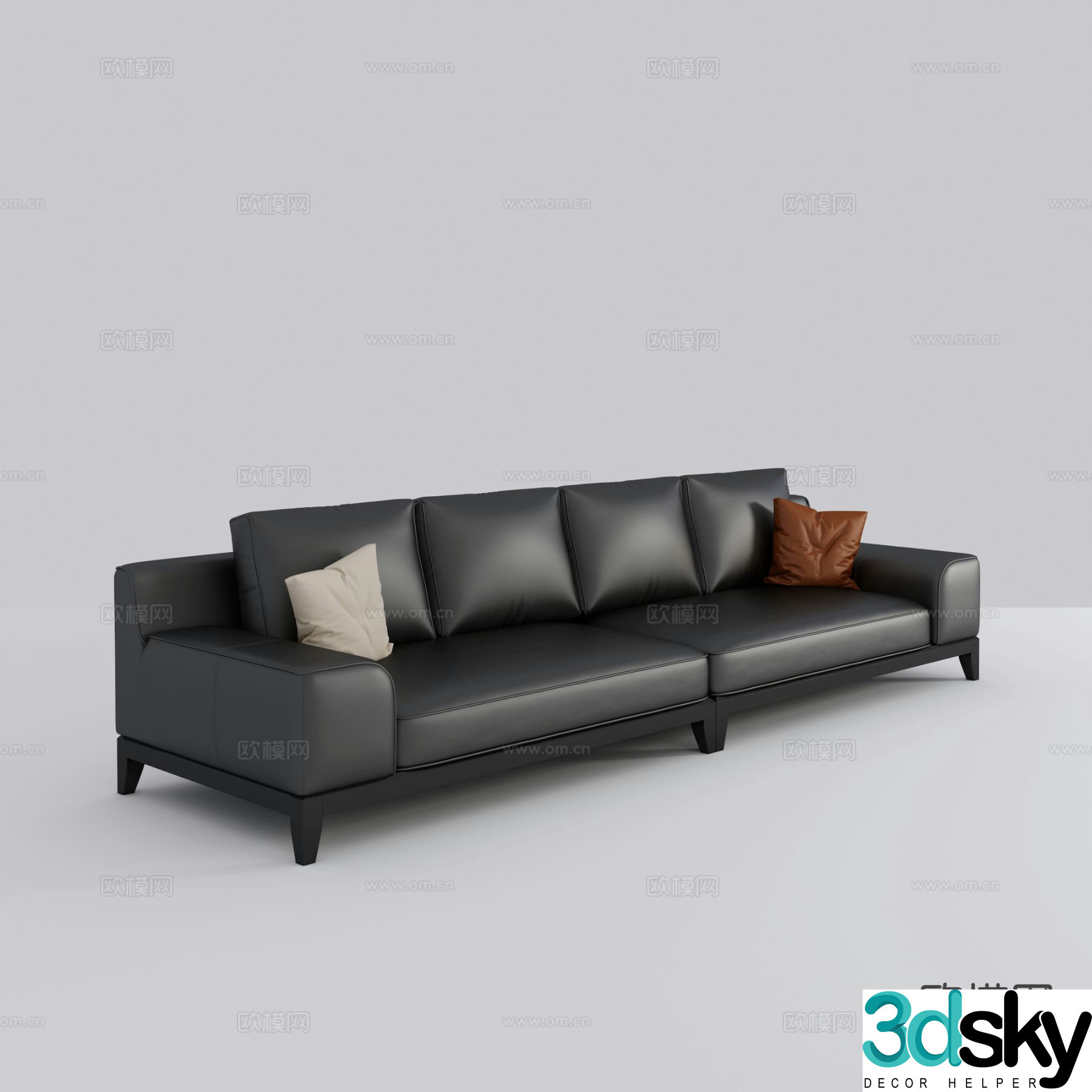 Modern multi-seater sofa leather sofa 3d model
