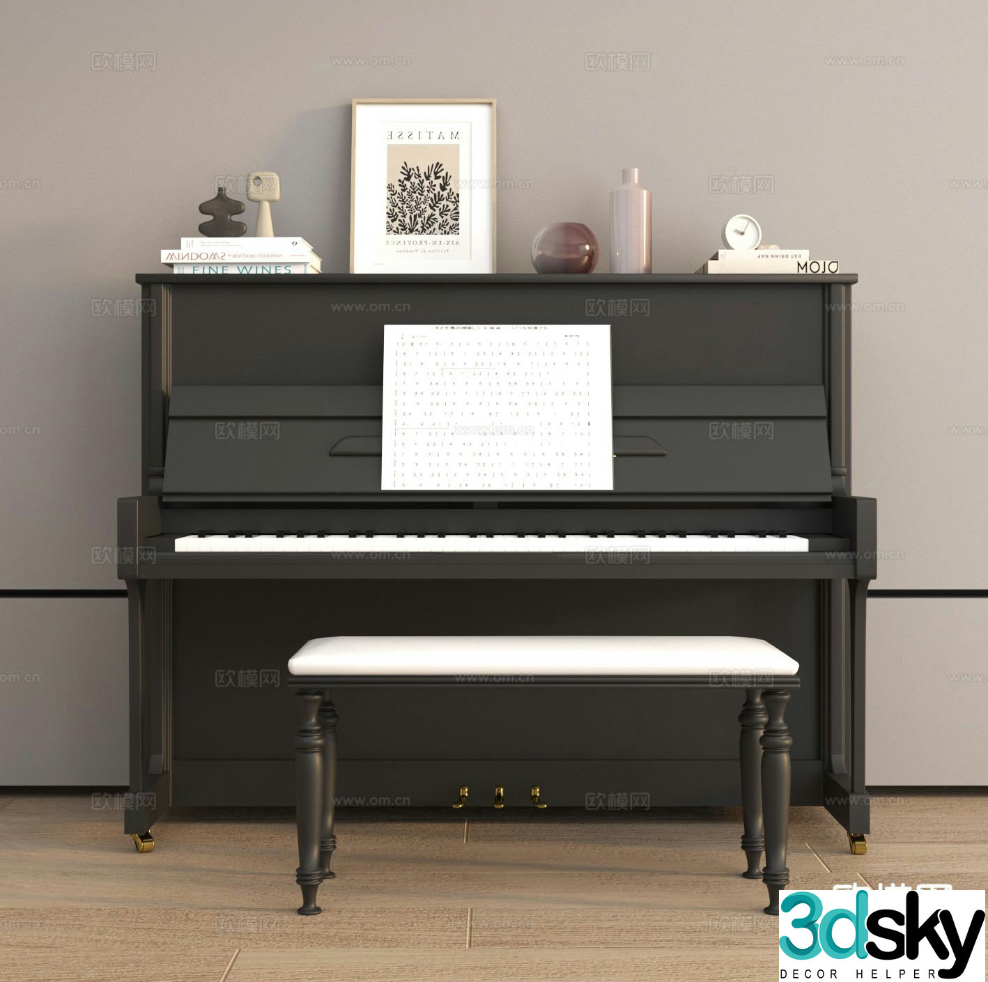 Piano electric piano bench 3d model