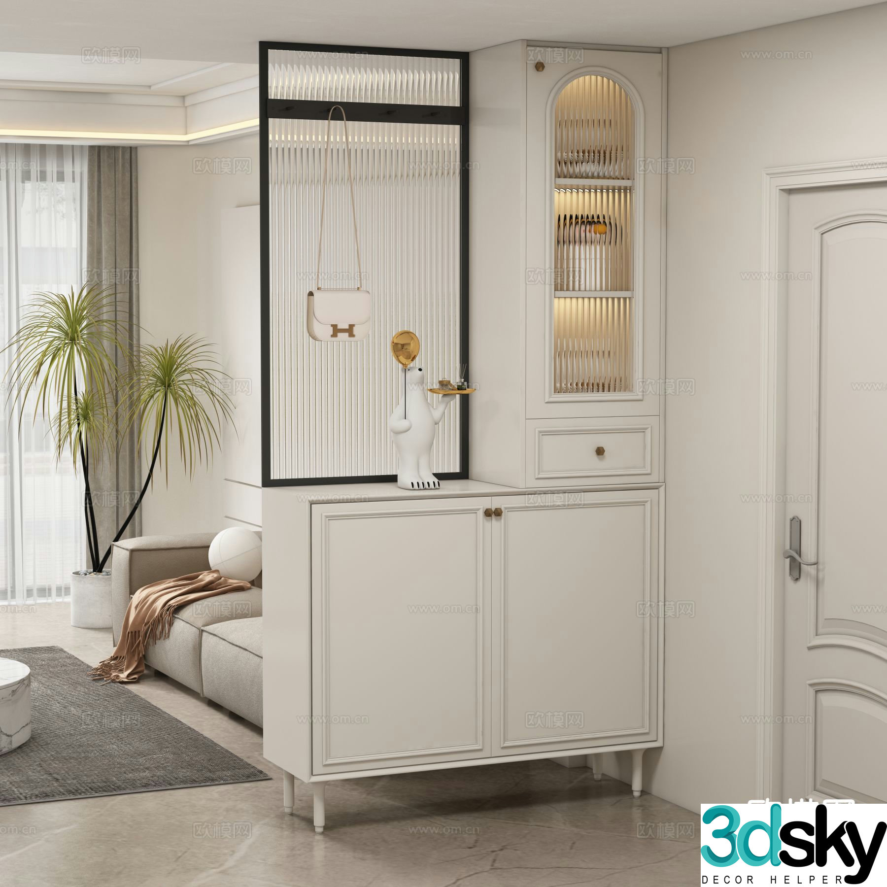 Cream style entrance cabinet shoe cabinet 3d model