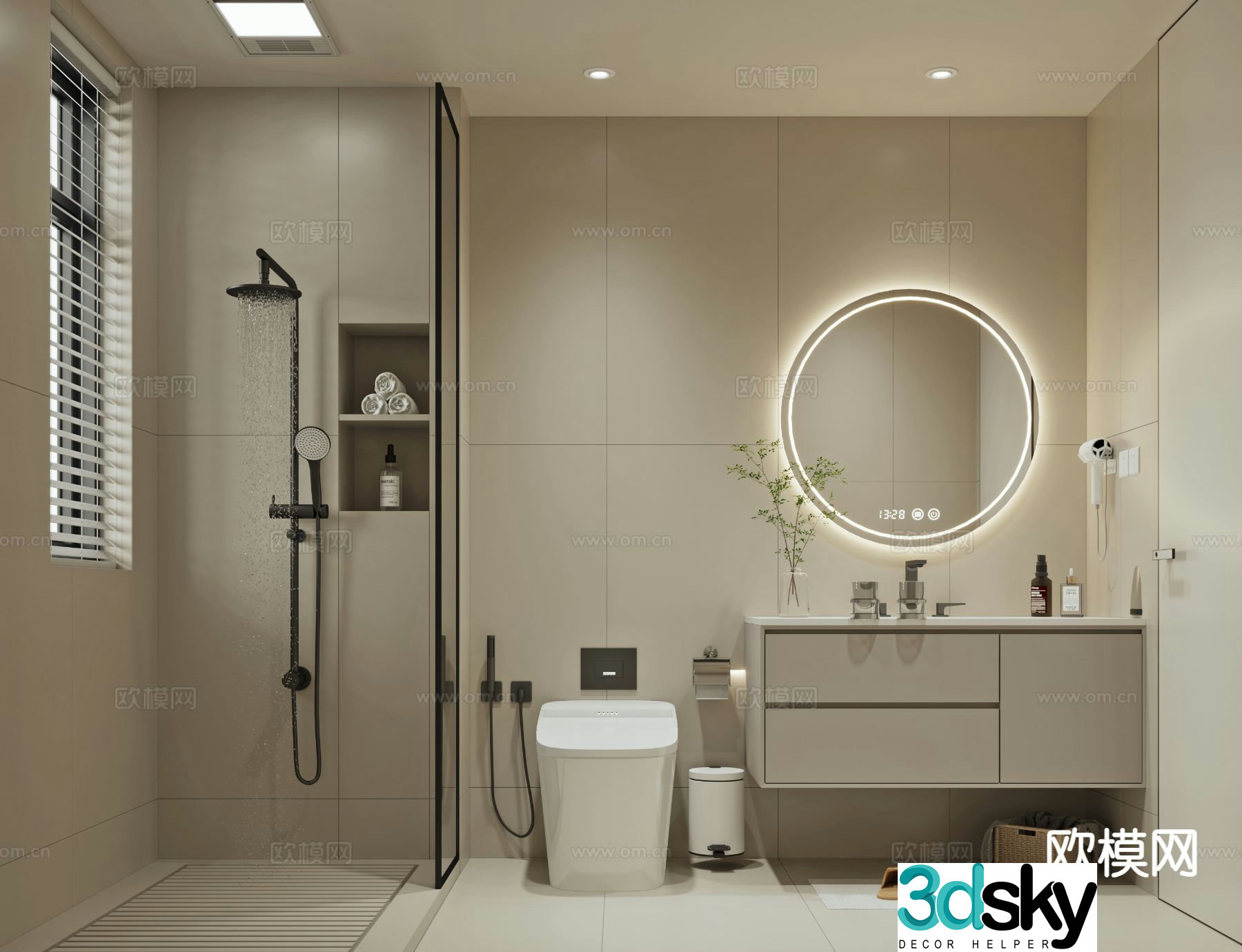 Cream style bathroom bathroom toilet 3d model
