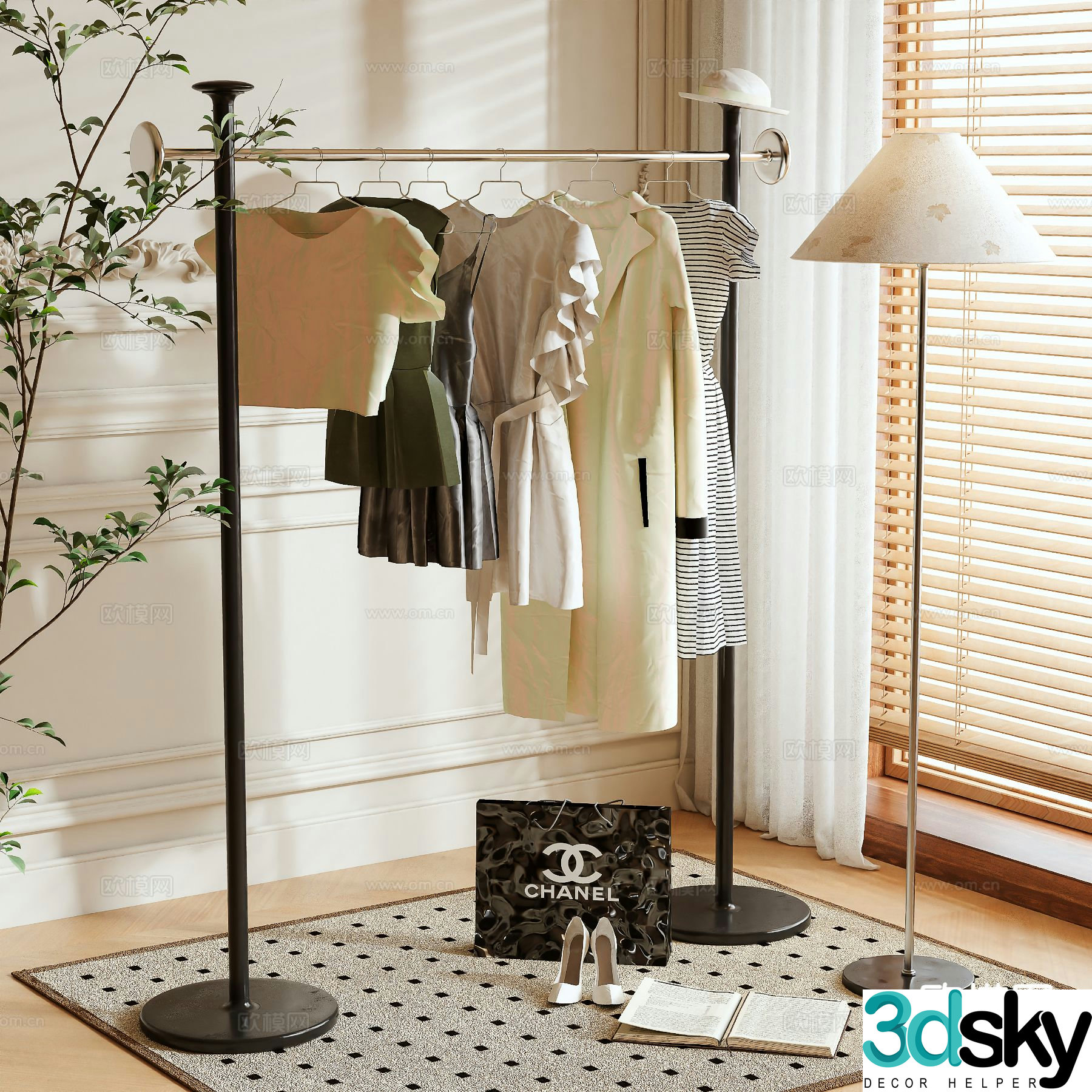 Clothes rack coat rack floor-standing clothes rack 3D model