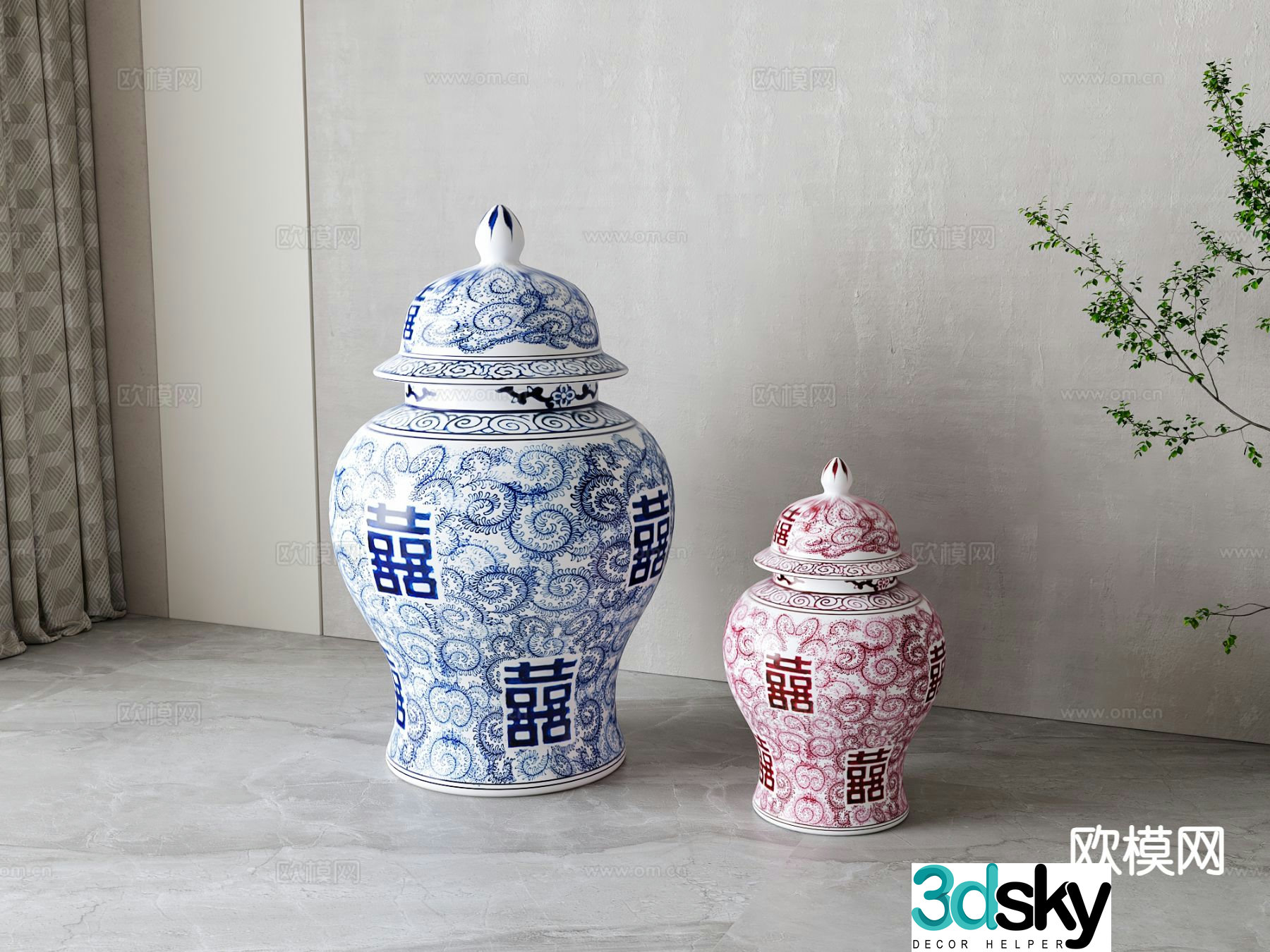 New Chinese blue and white porcelain porcelain ceramic 3d model