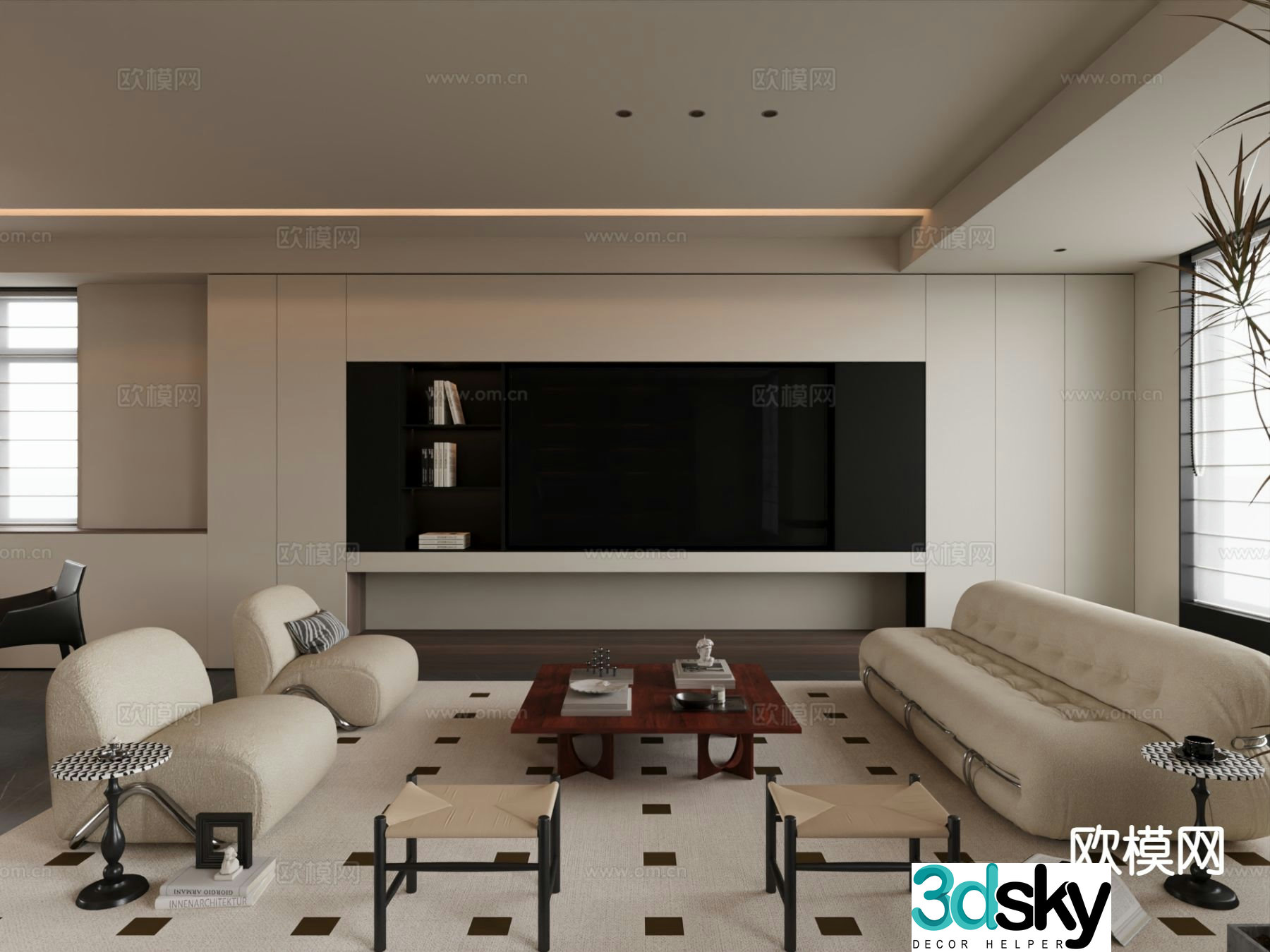 Cream style living room 3d model
