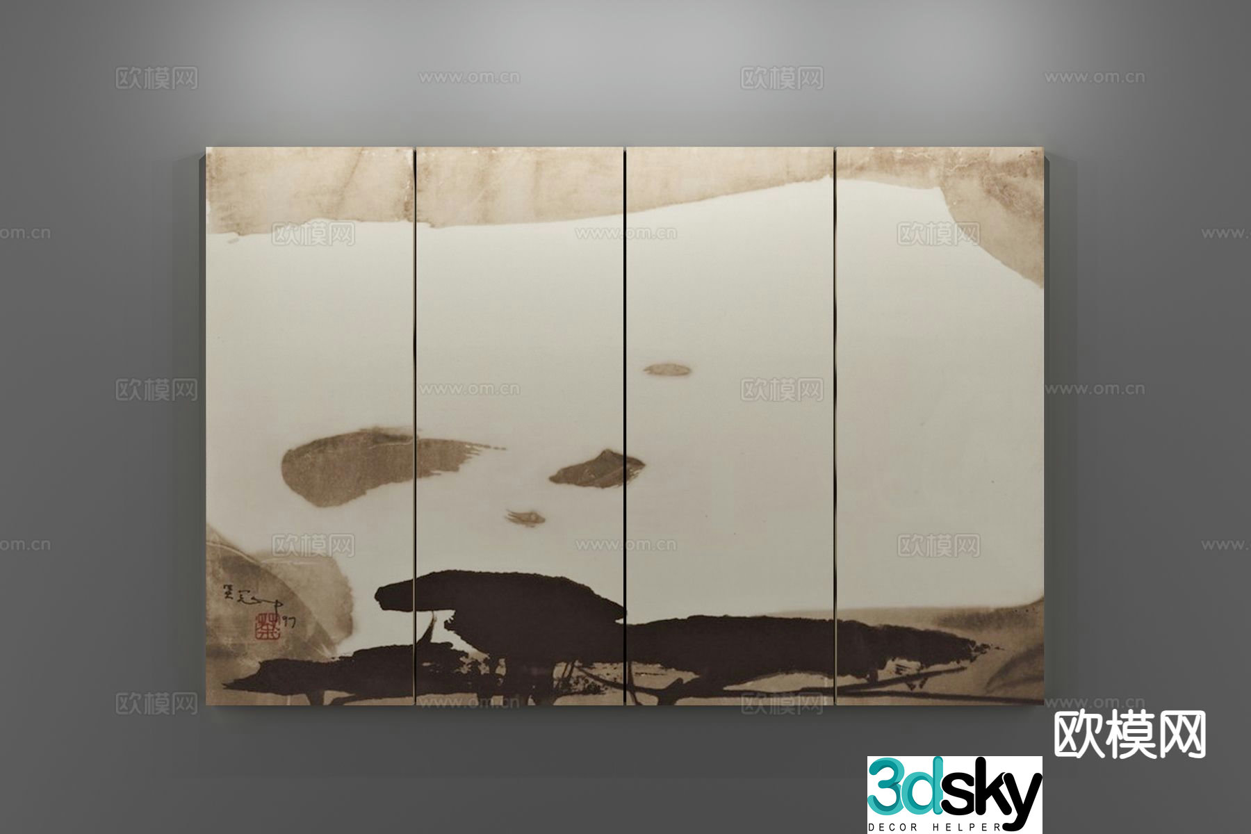 New Chinese style decorative painting combination painting abstract painting 3d model
