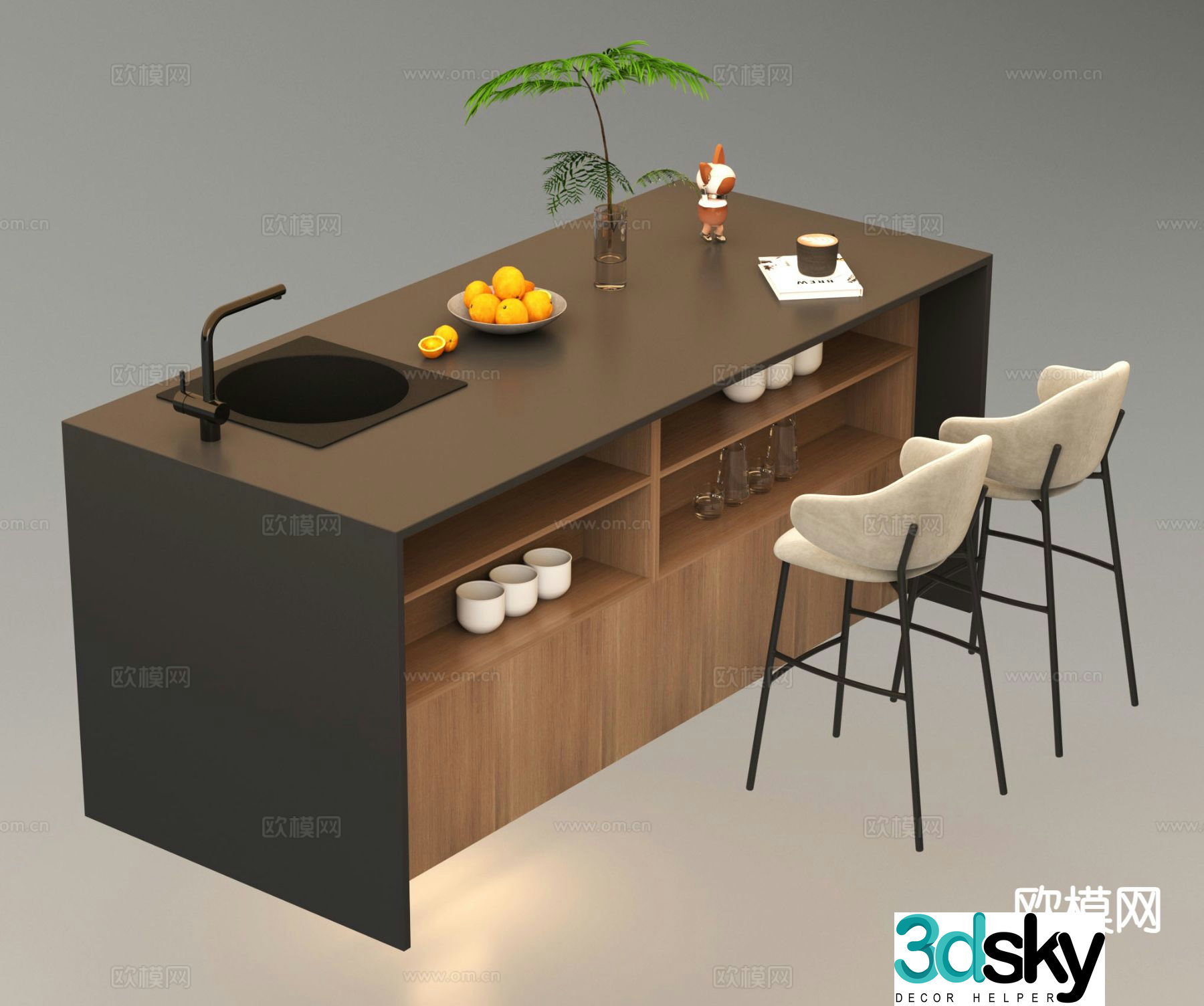 Modern island bar western kitchen bar water bar 3D model