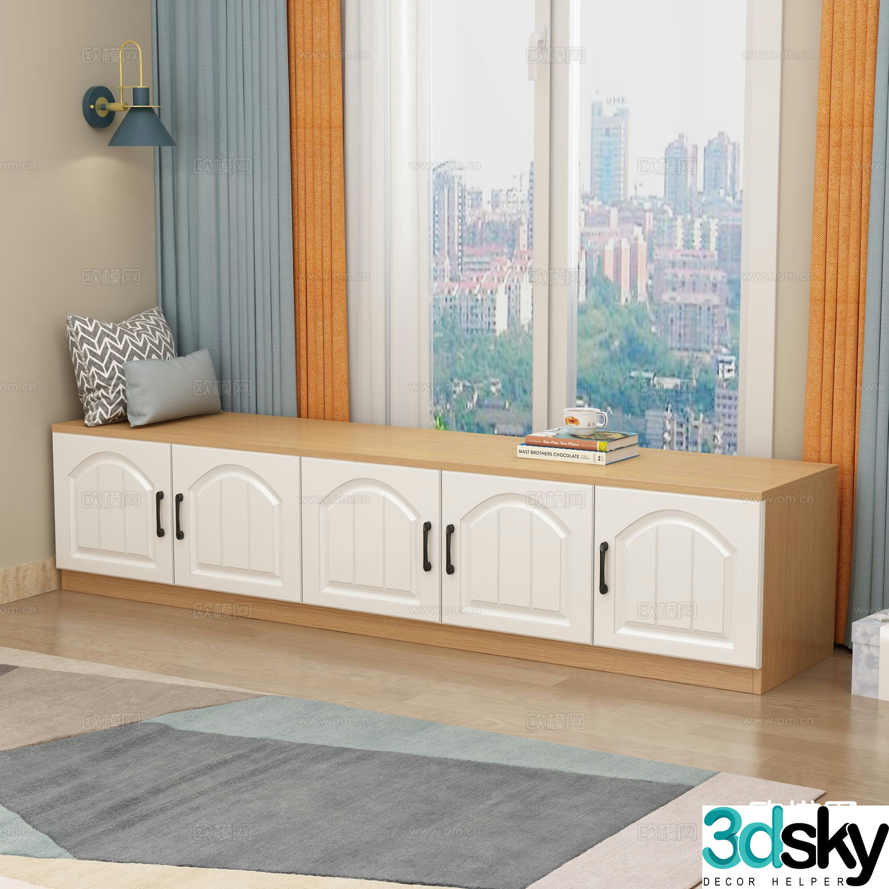 Modern bay window cabinet locker 3d model