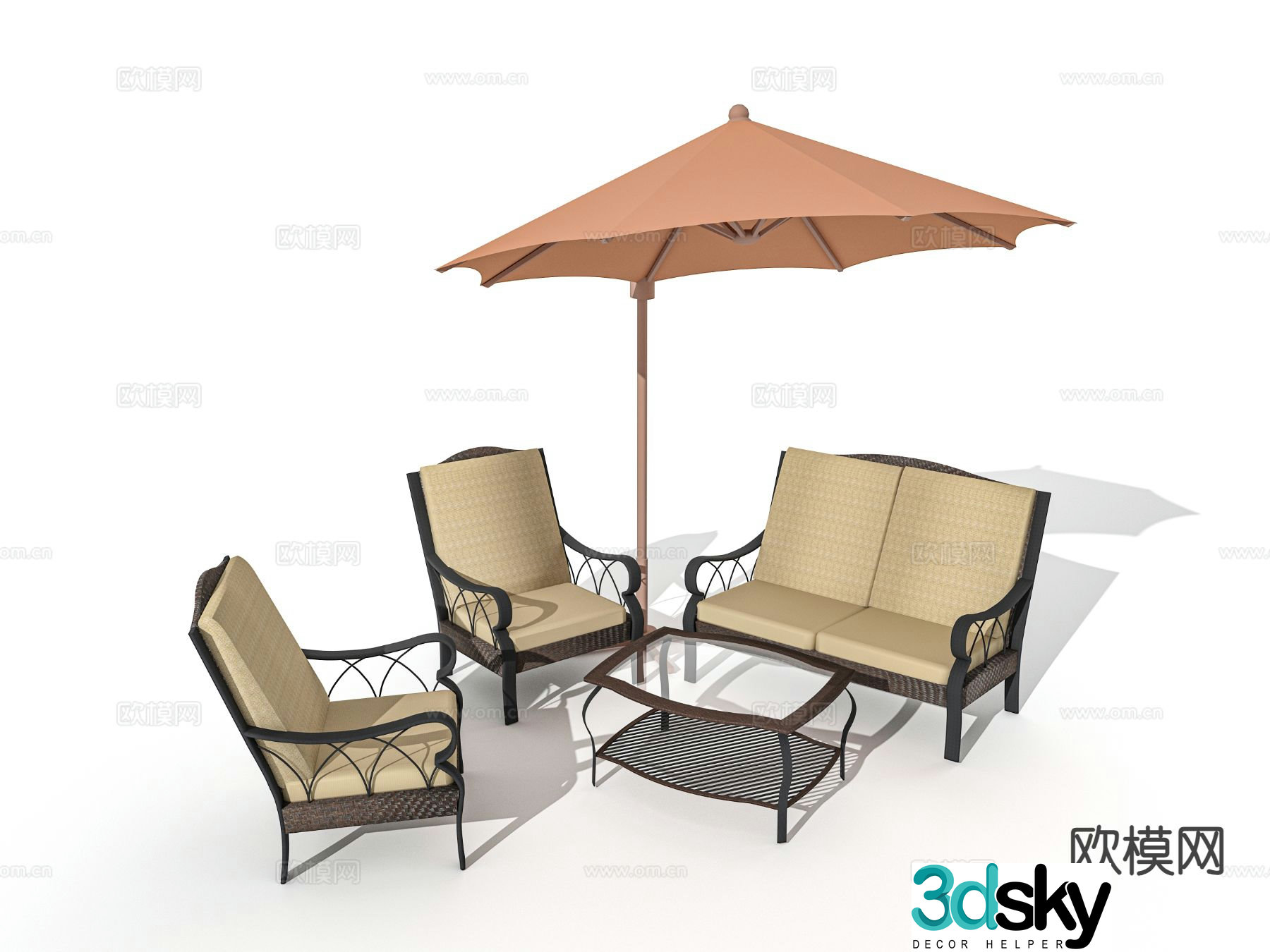 Outdoor tables and chairs deck chairs parasols 3D model