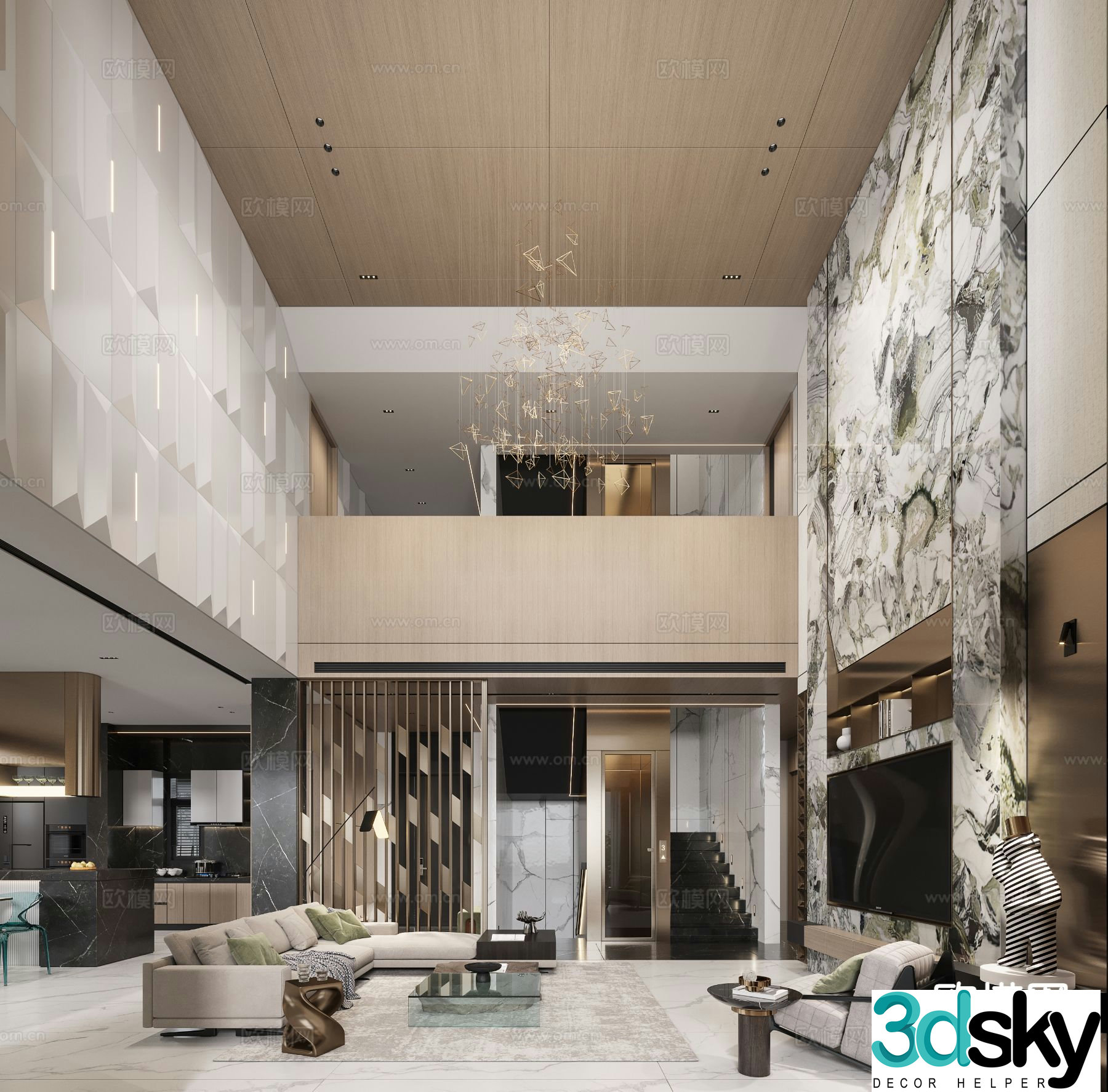 Modern villa living room empty living room 3D model