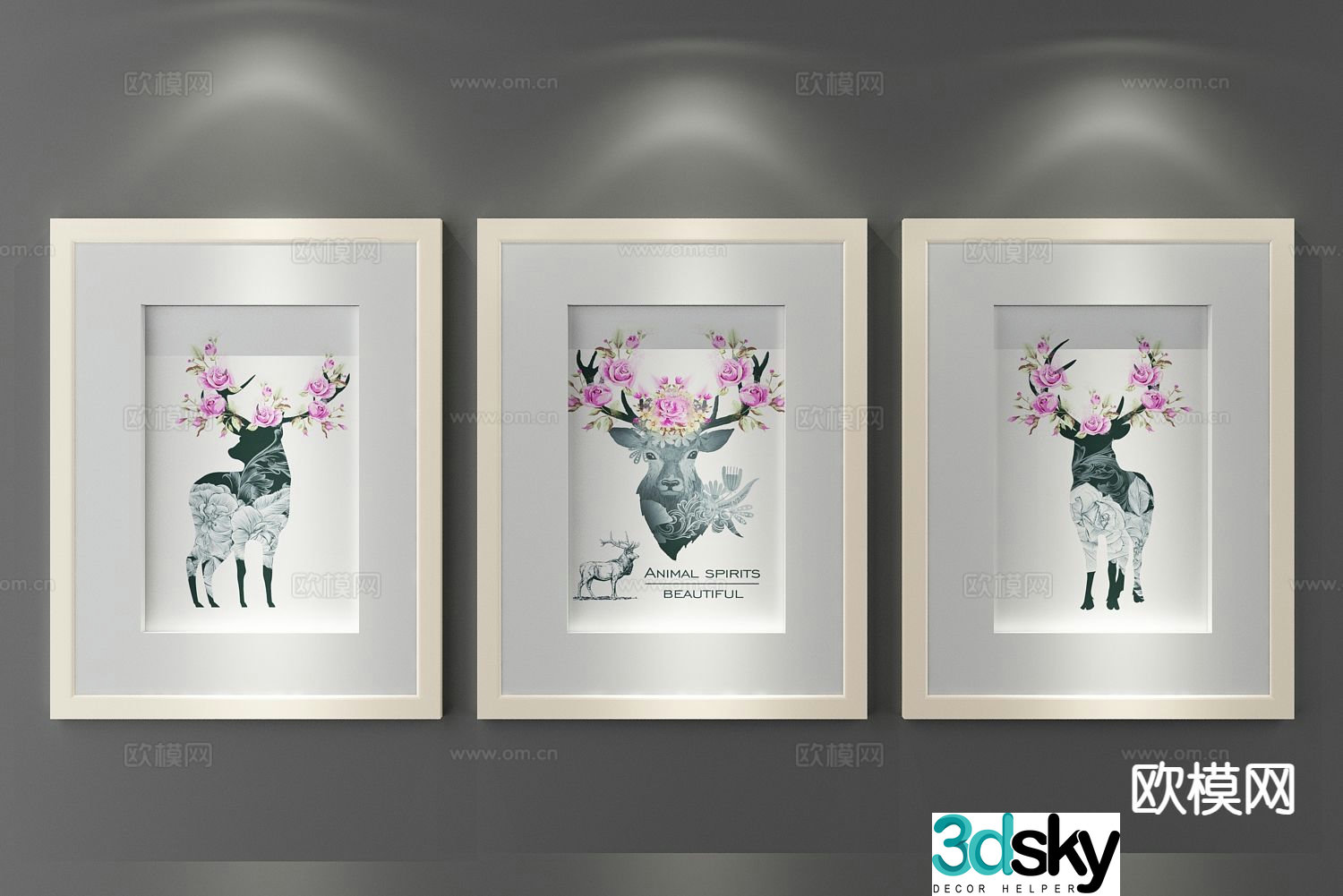 Decorative painting art painting deer hanging painting 3d model