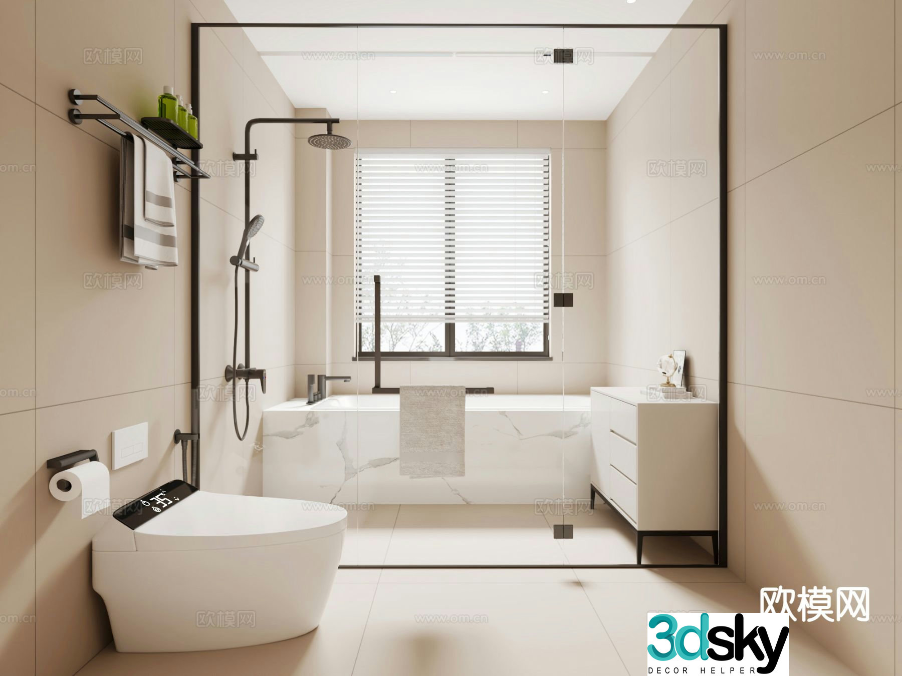 Cream style bathroom bathroom toilet 3d model