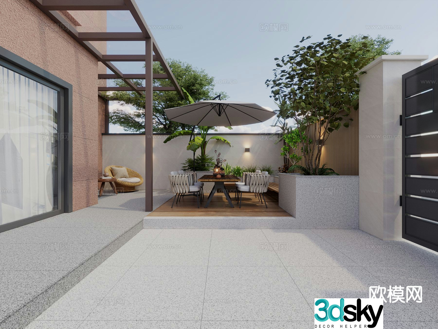 Modern yard courtyard landscape 3d model