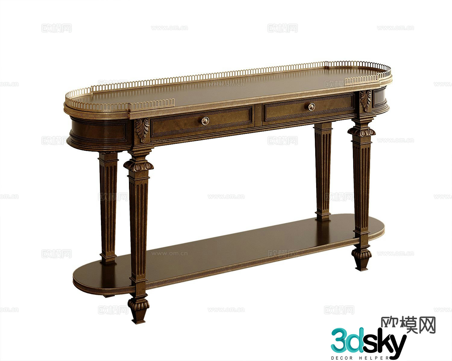 American style end view table 3D model