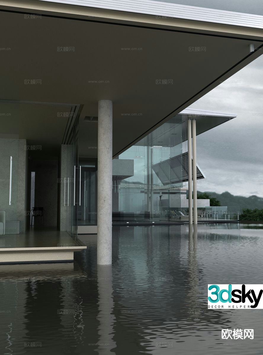 Villa exterior view water landscape 3D model