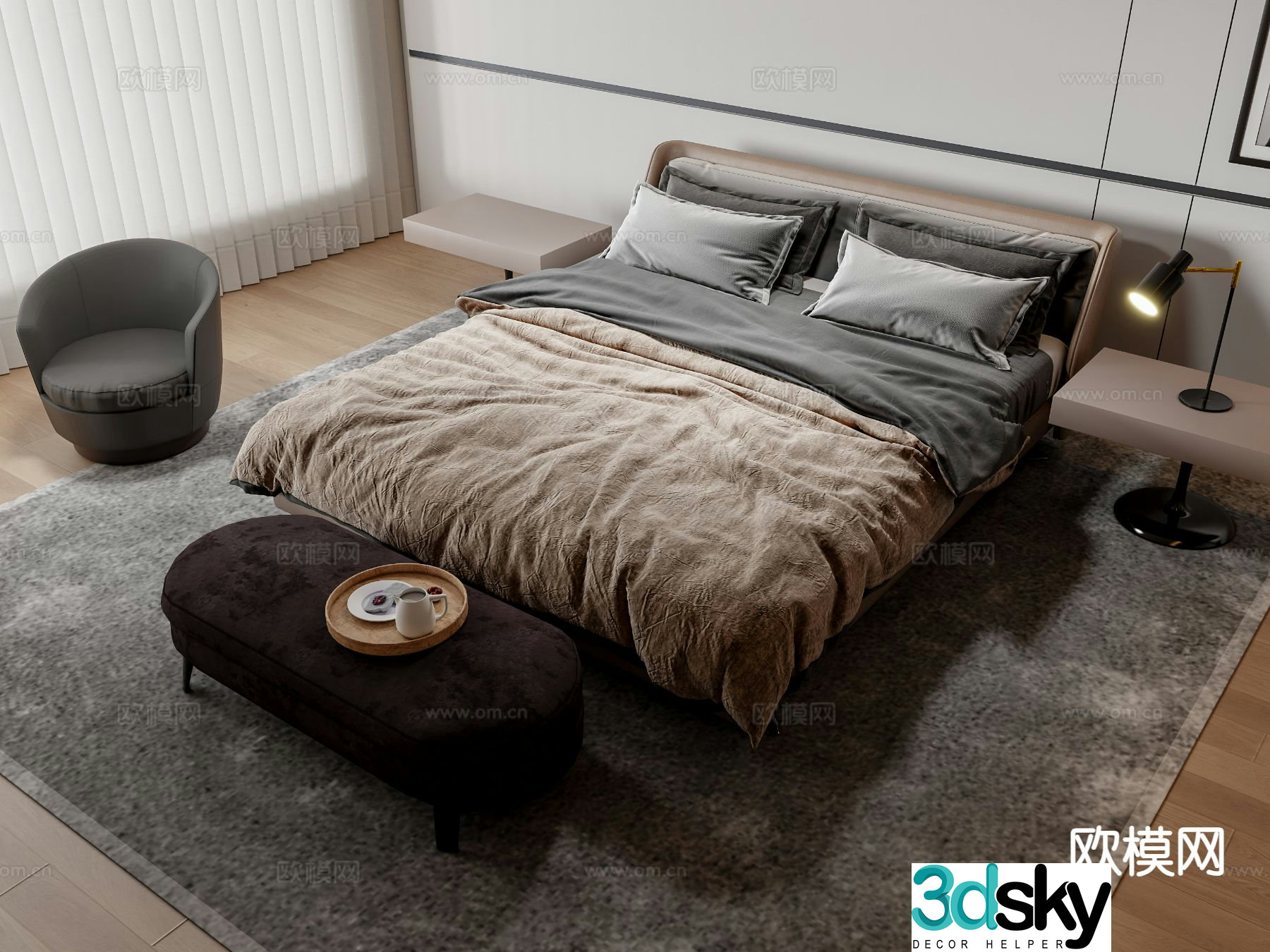 Italian double bed 3d model