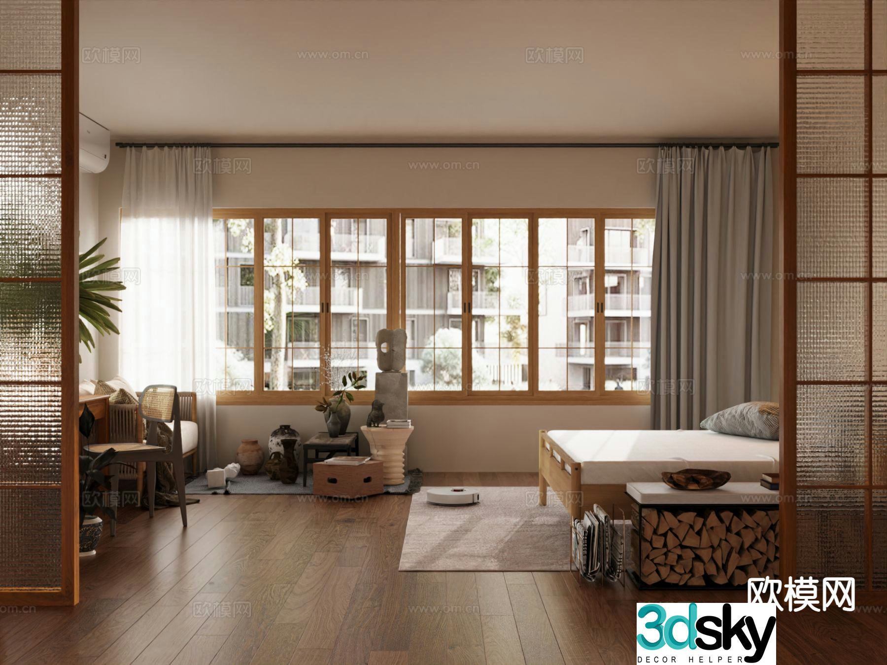 Log style bedroom master bedroom 3d model
