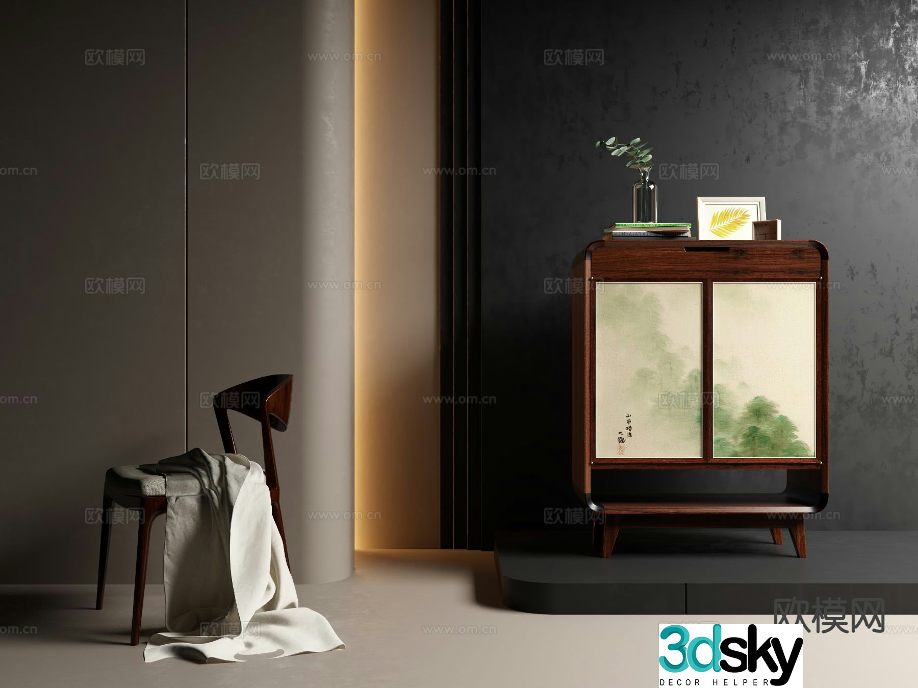 Medieval style cabinet integrated cabinet sideboard leisure chair 3D model