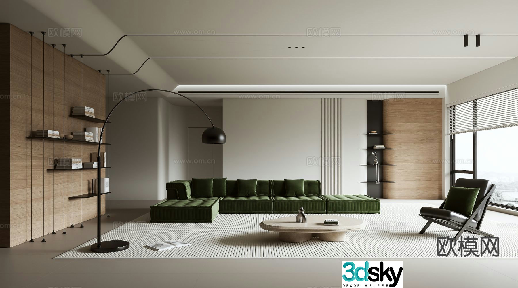 3D model of log style living room