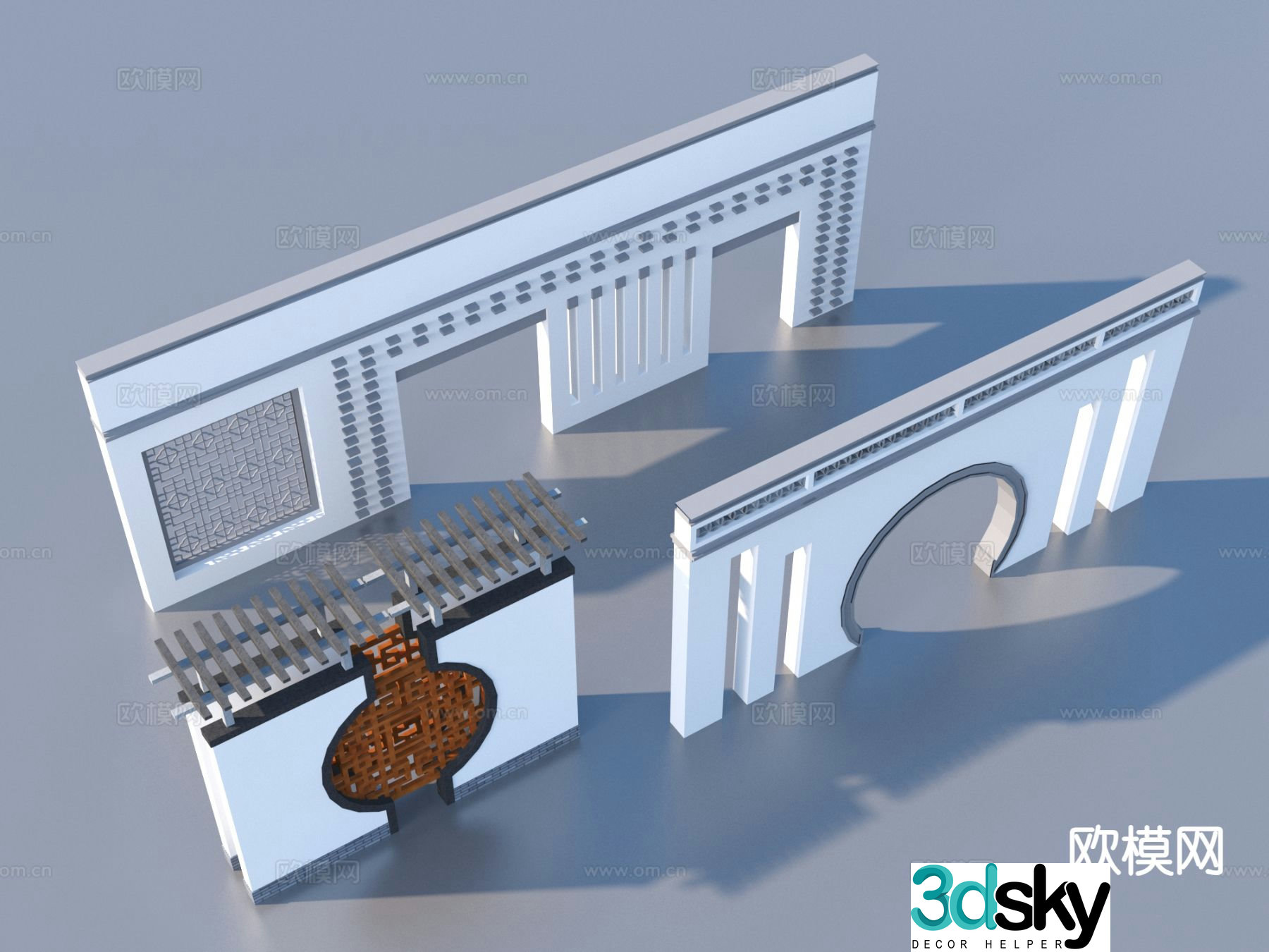 Chinese style moon cave wall landscape wall courtyard wall 3d model