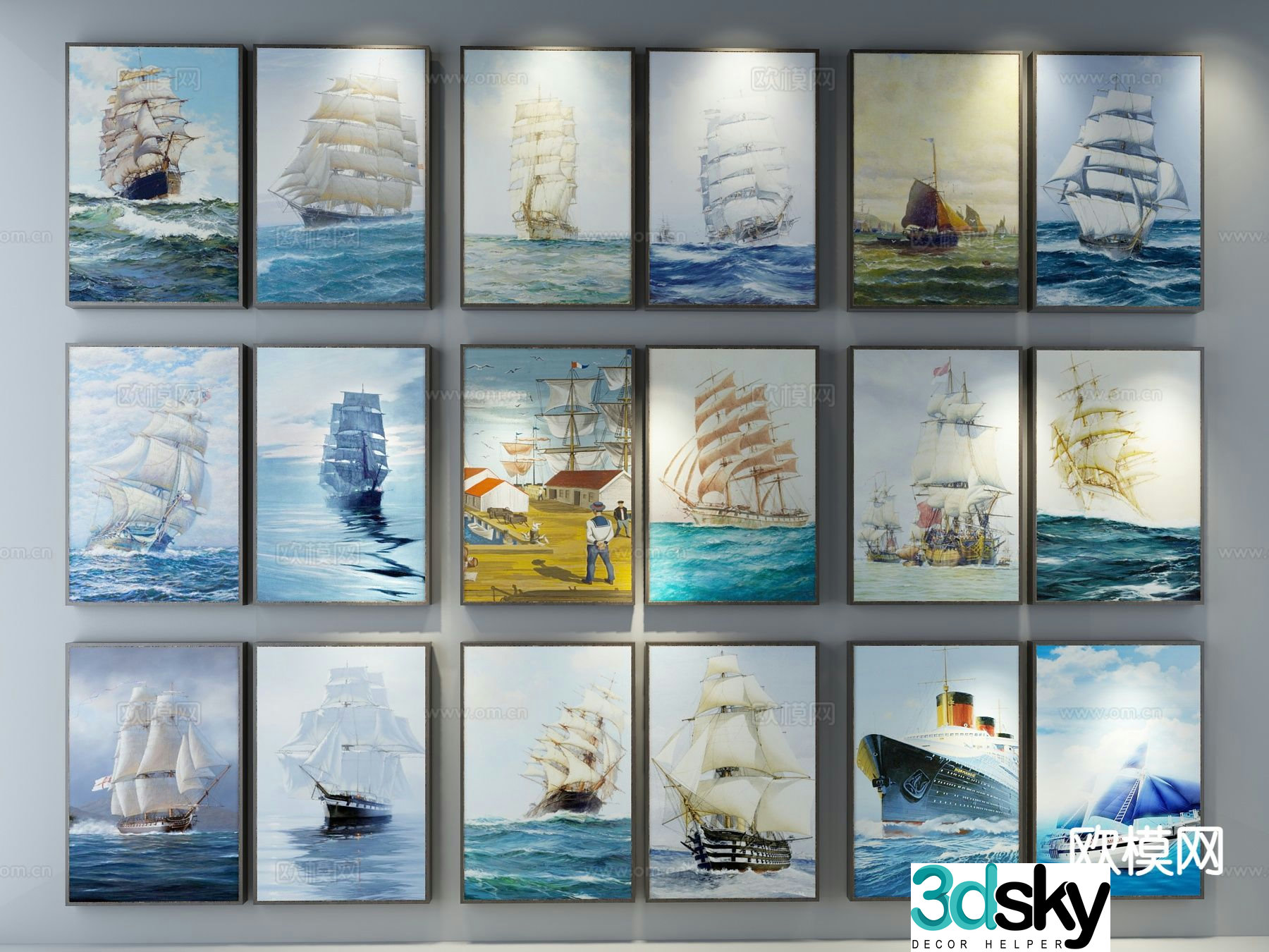 Modern sail hanging painting oil painting decorative painting 3D model