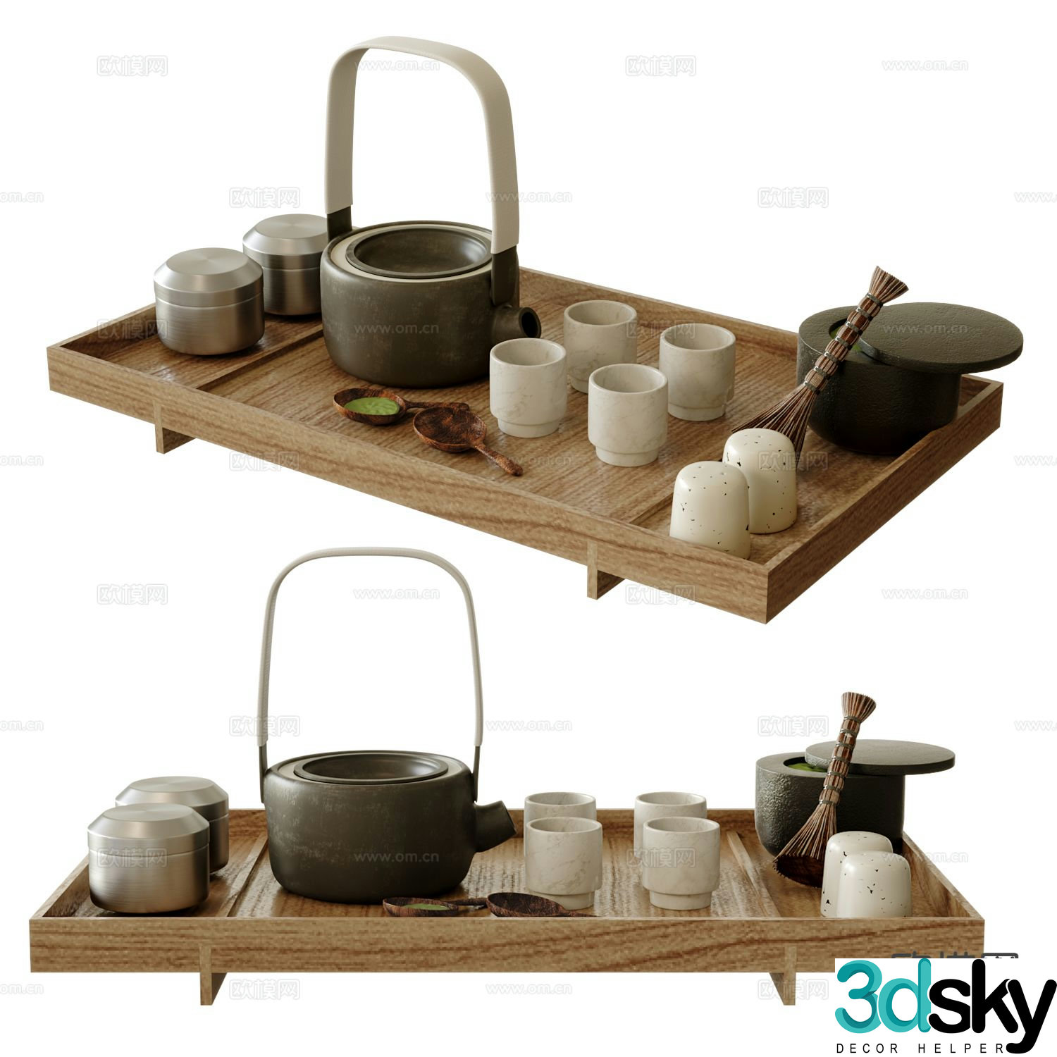 New Chinese tea set teacup teapot teaspoon 3d model