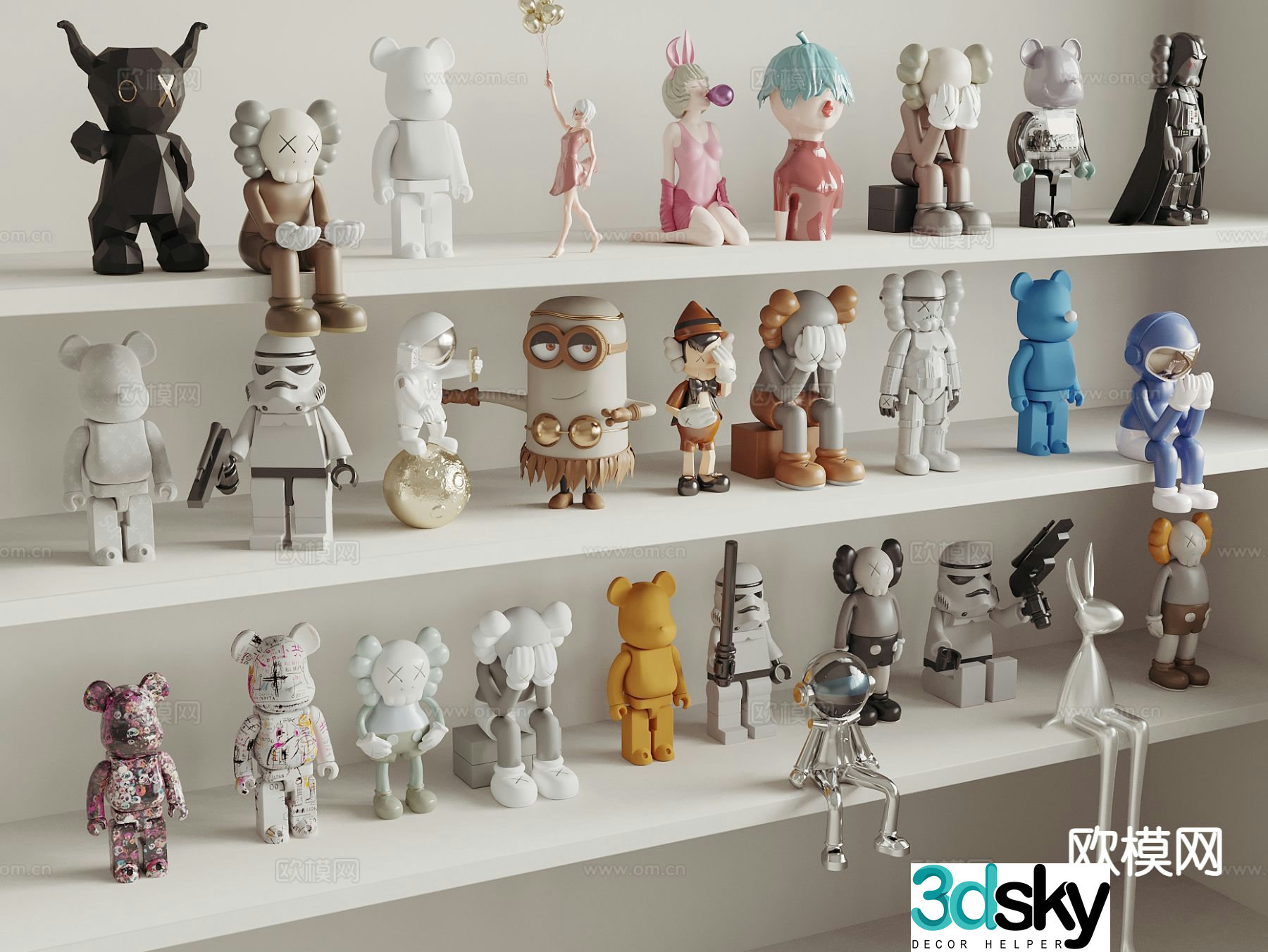 KAWS trendy toys dolls sculpture ornaments 3d model