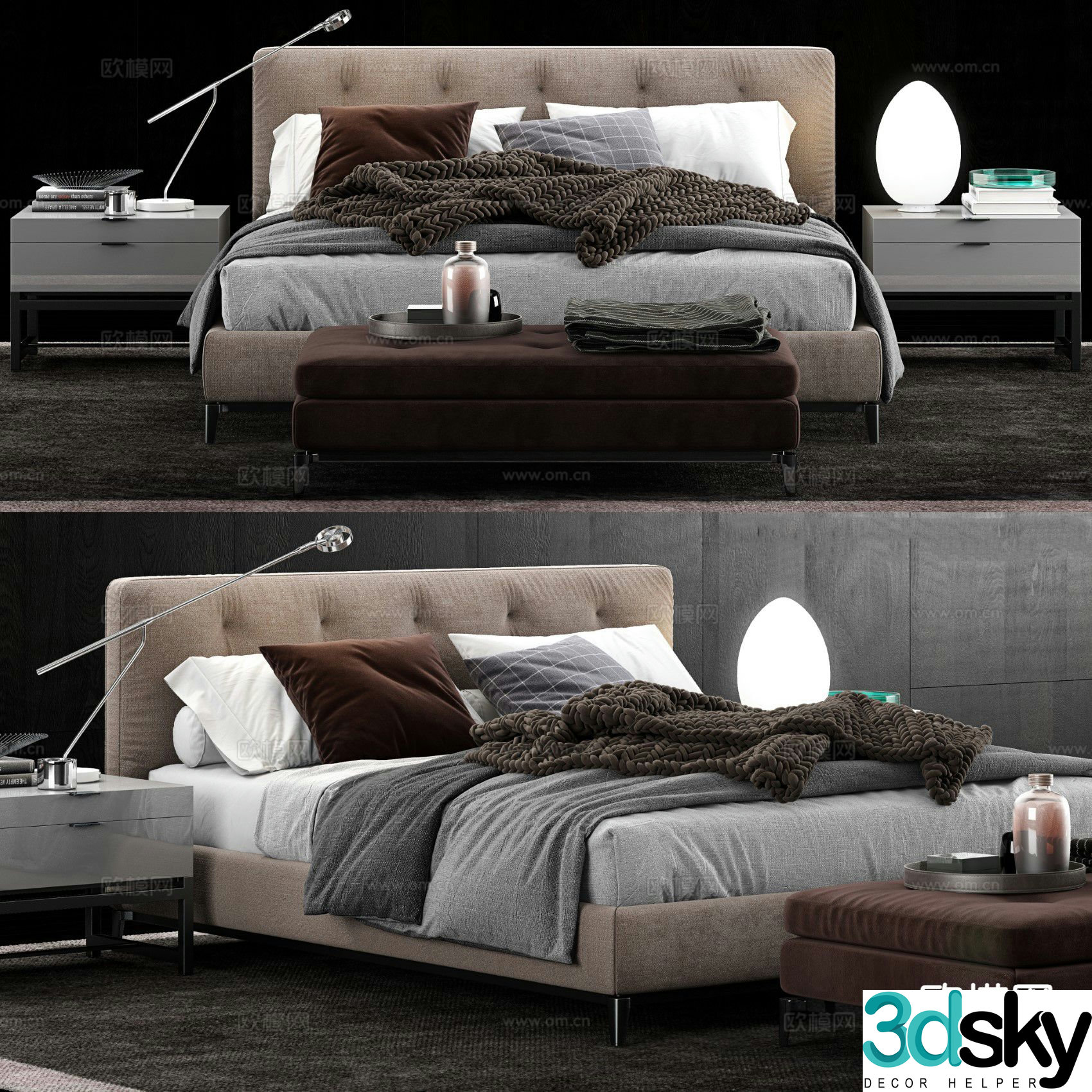 Italian double bed 3d model
