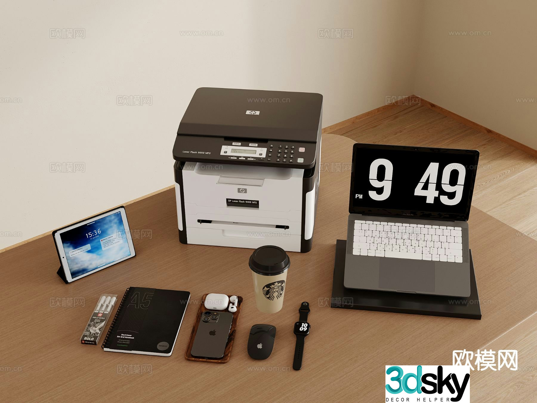 modern printer laptop tablet 3d model