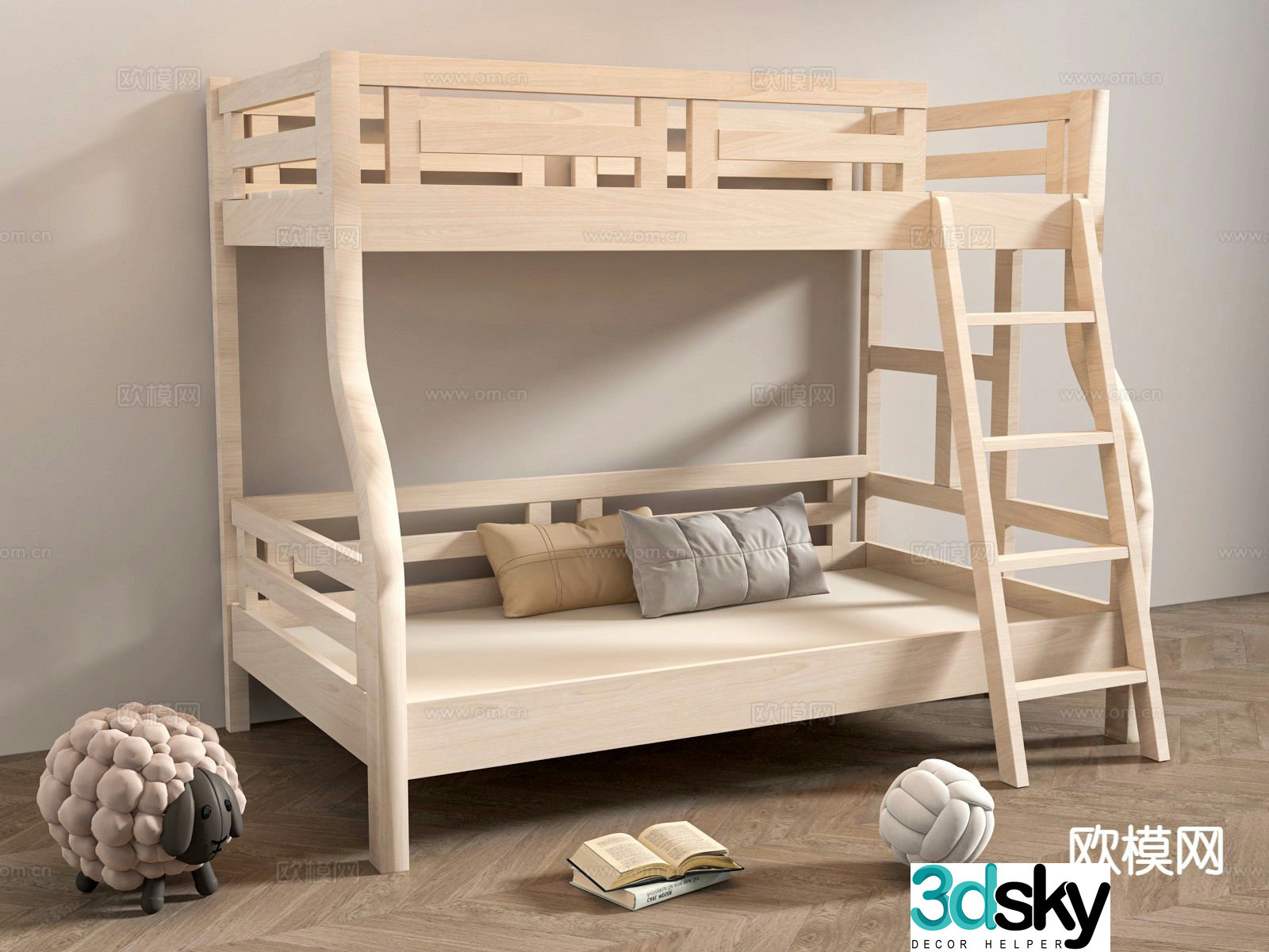 Log style children’s bed bunk bed 3D model