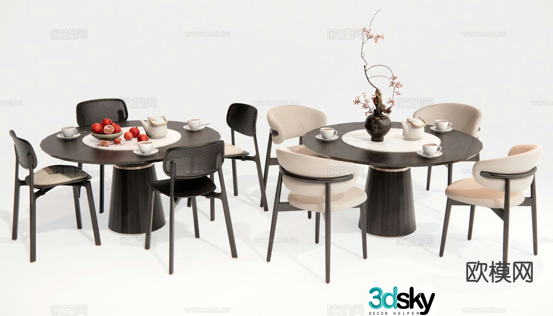 Modern dining table and chairs round dining table 3d model