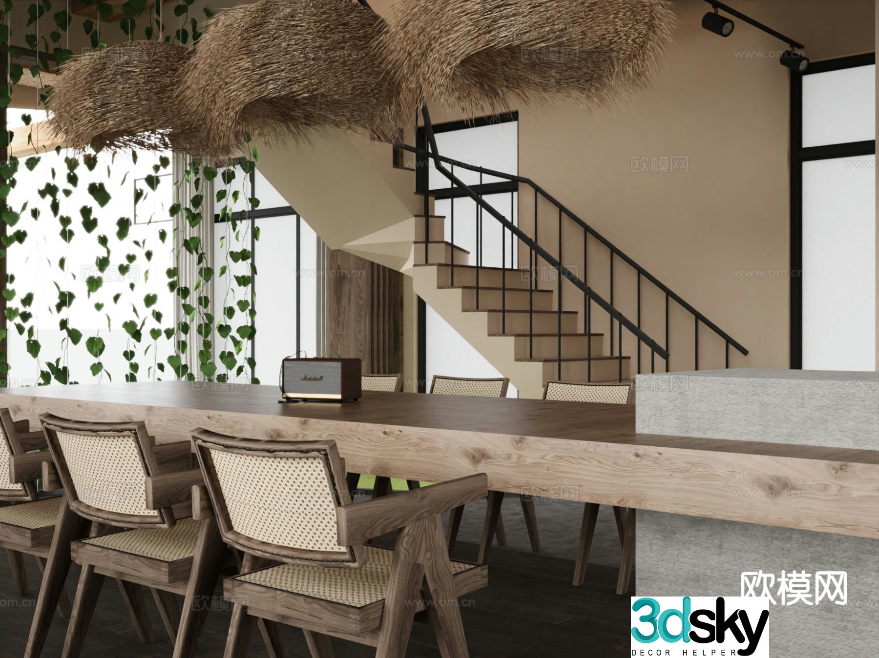 Wabi-sabi Nakajima dining table and chairs 3d model
