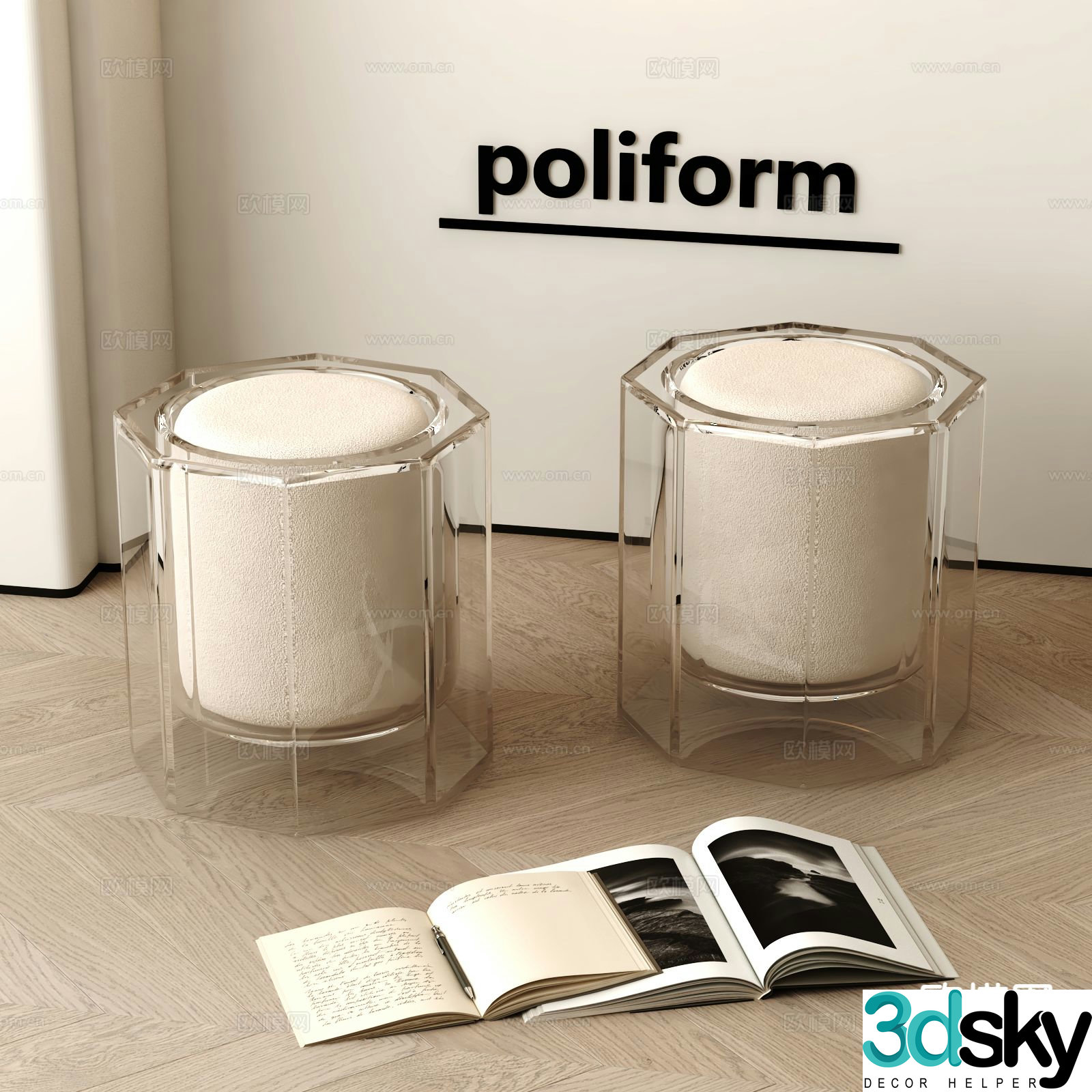 Acrylic stool sofa stool 3d model