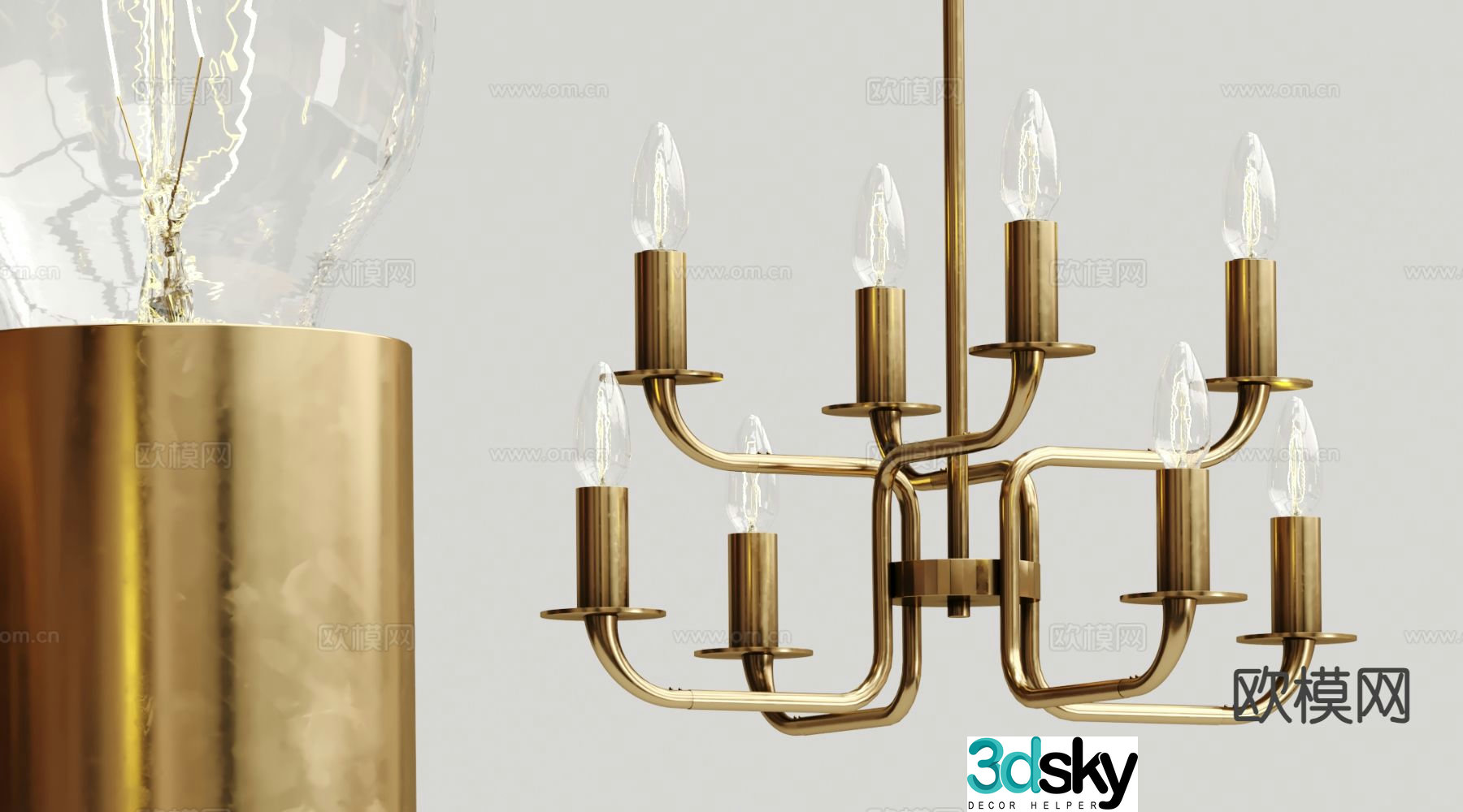 Light luxury multi-head chandelier 3D model