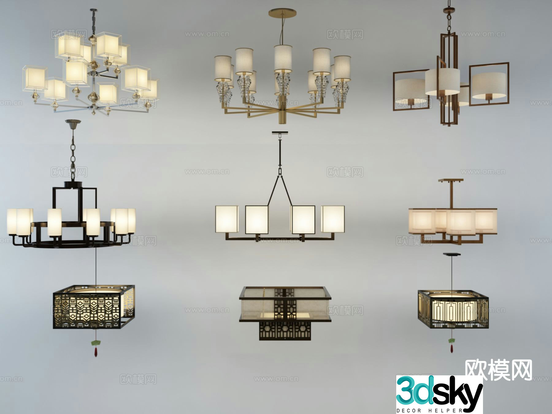 New Chinese style chandelier hall chandelier 3d model