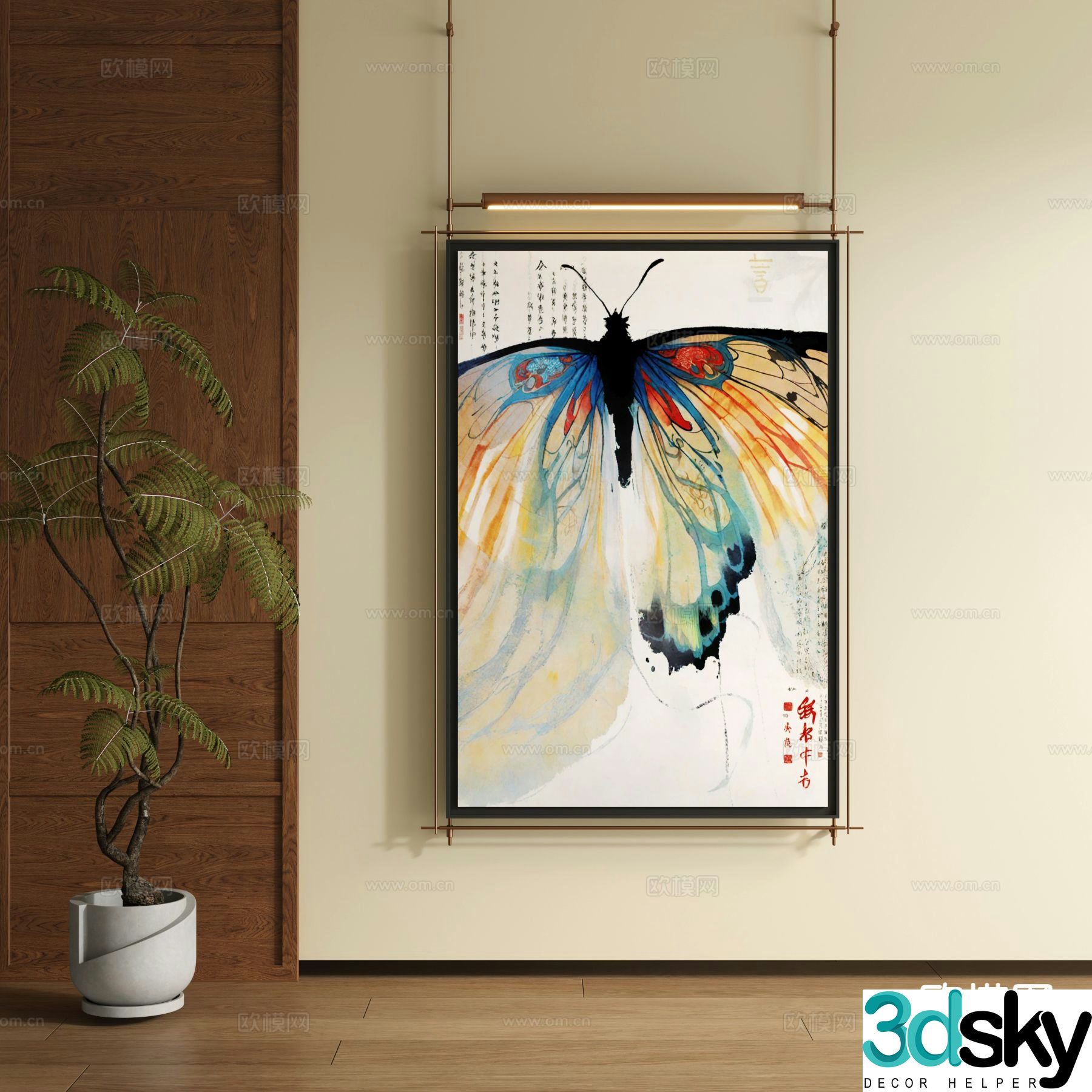 New Chinese style ink painting decorative painting hanging painting 3D model