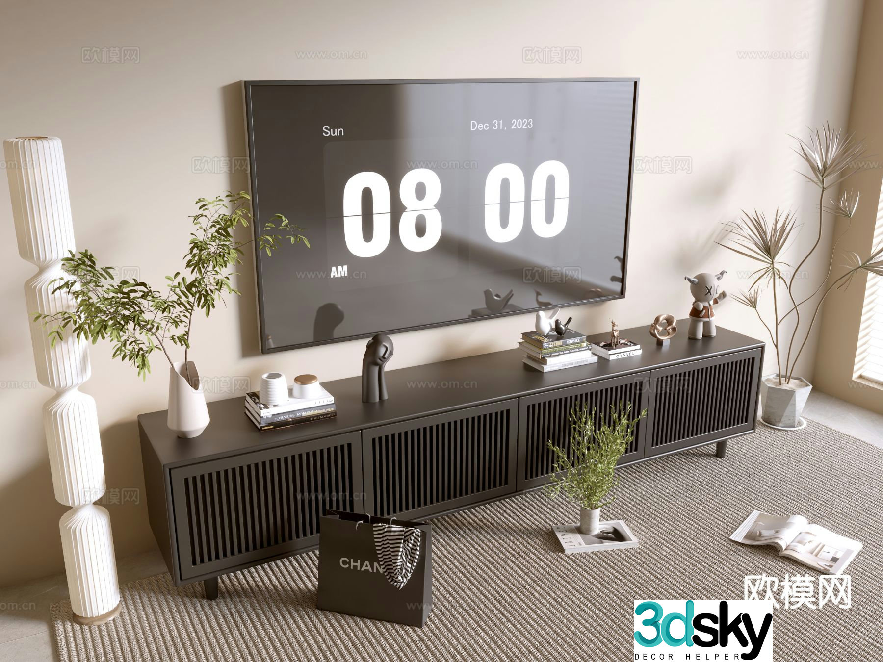 Black TV cabinet base cabinet 3d model