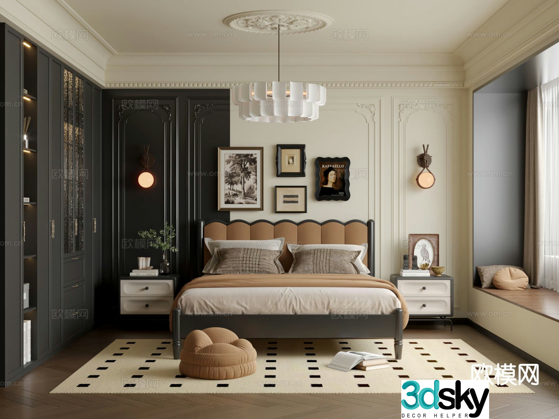 French retro style bedroom master bedroom 3d model