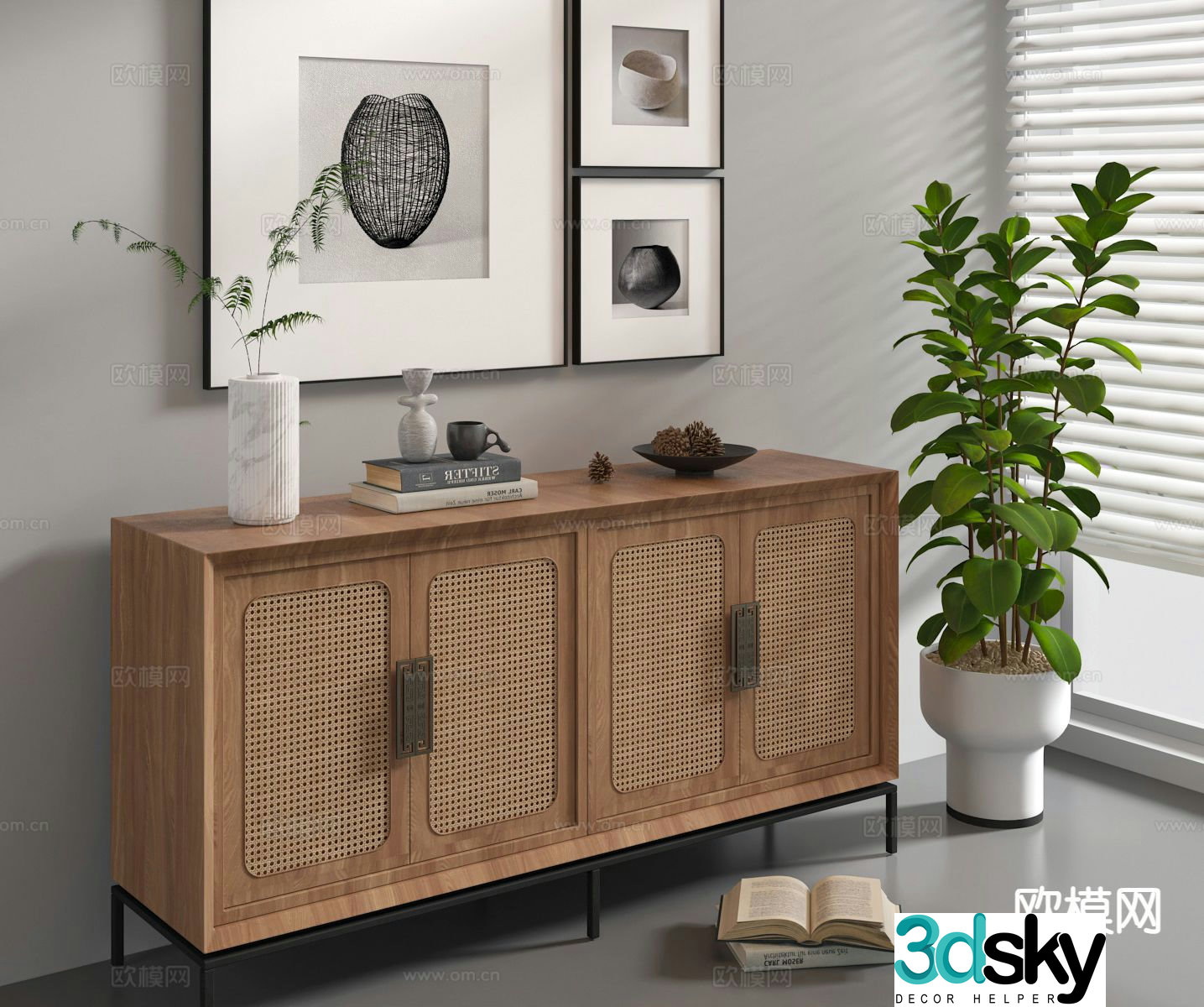 Wabi-sabi side cabinet entrance cabinet 3D model