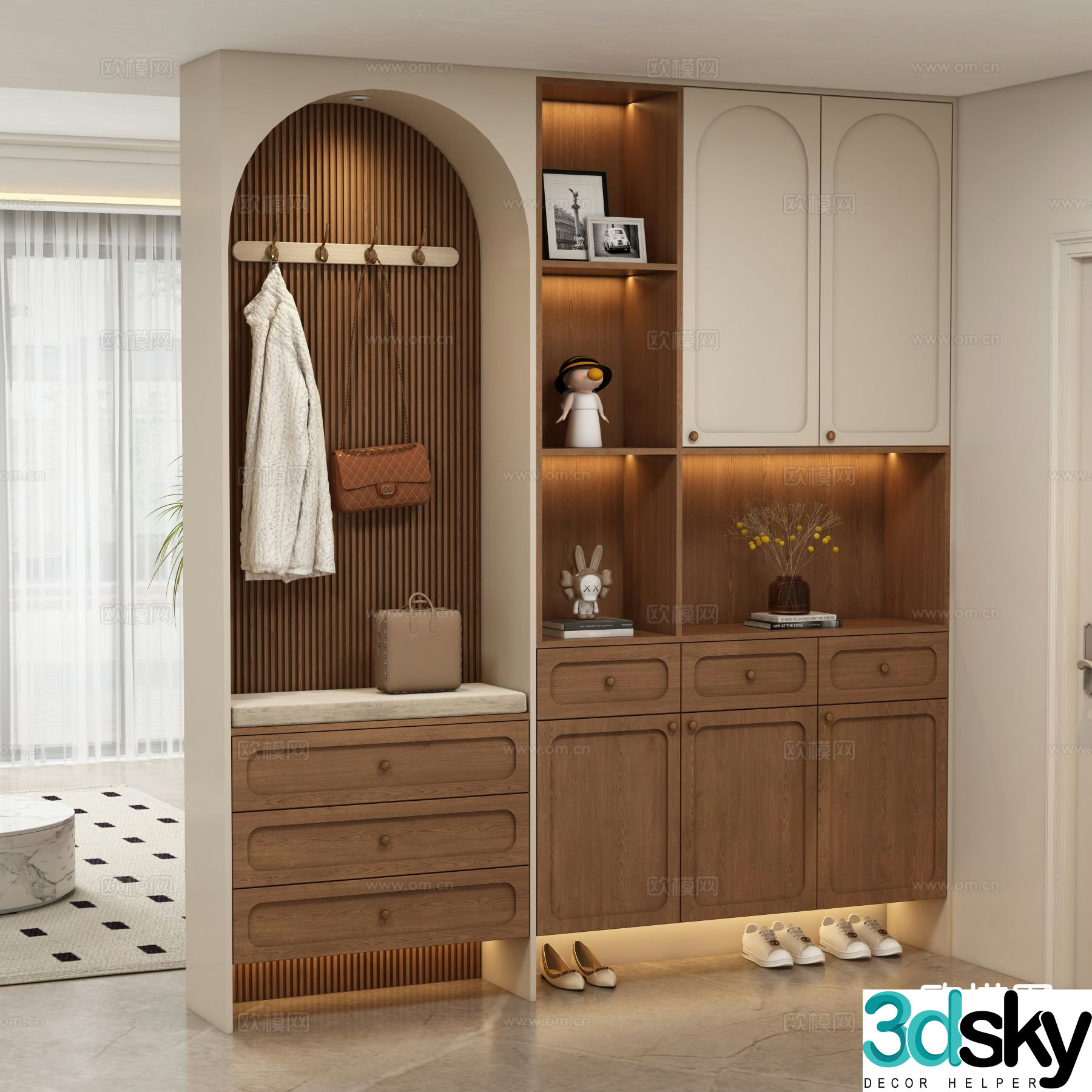 Medieval style entrance cabinet shoe cabinet 3D model