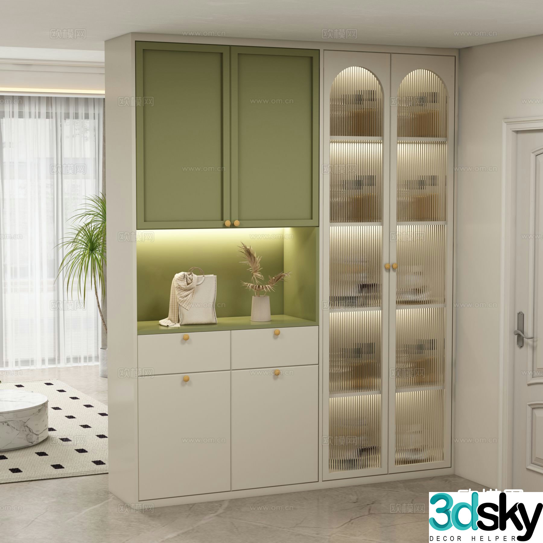 Cream style shoe cabinet entrance cabinet 3d model