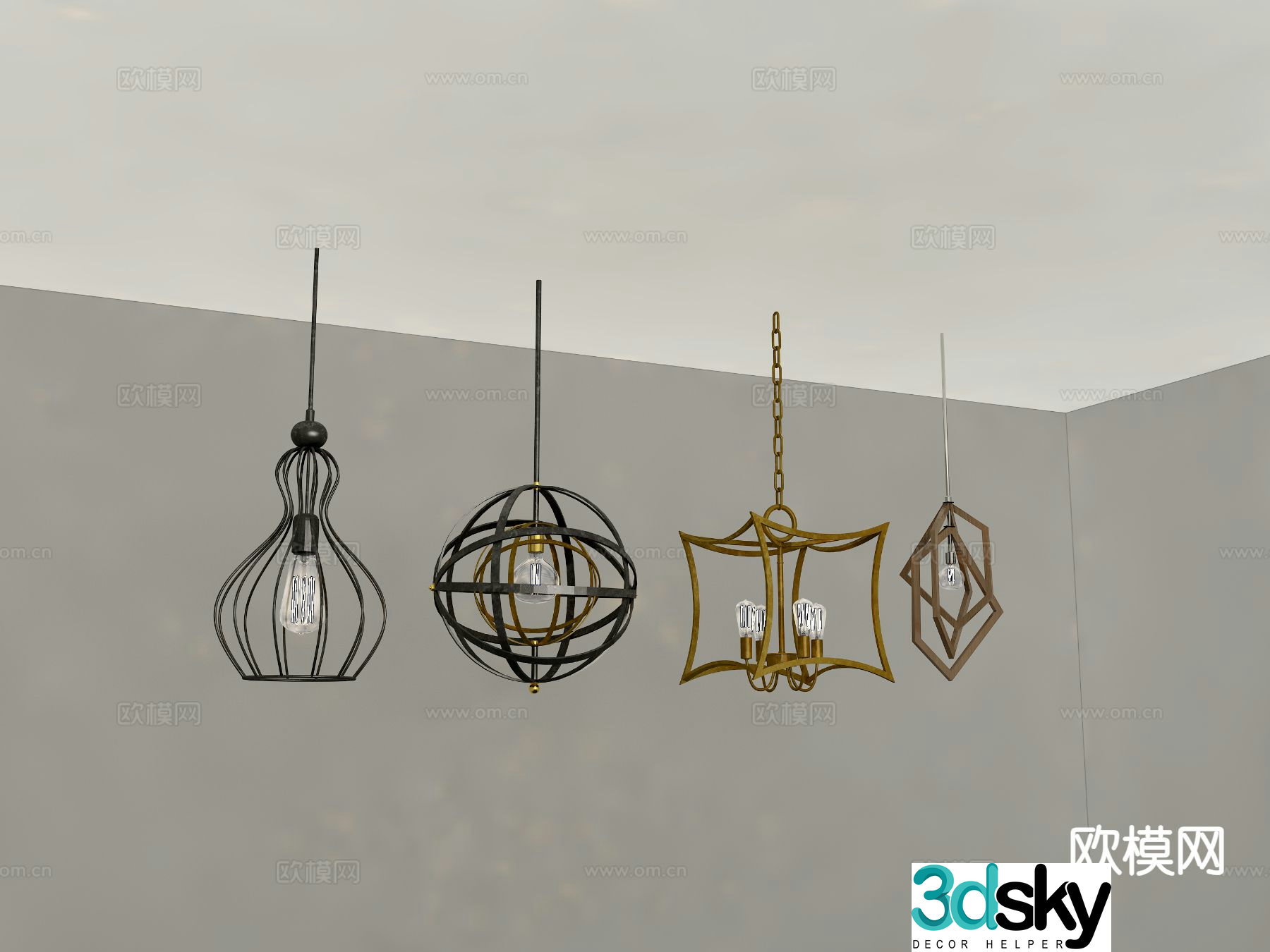 Industrial style wrought iron chandelier 3d model