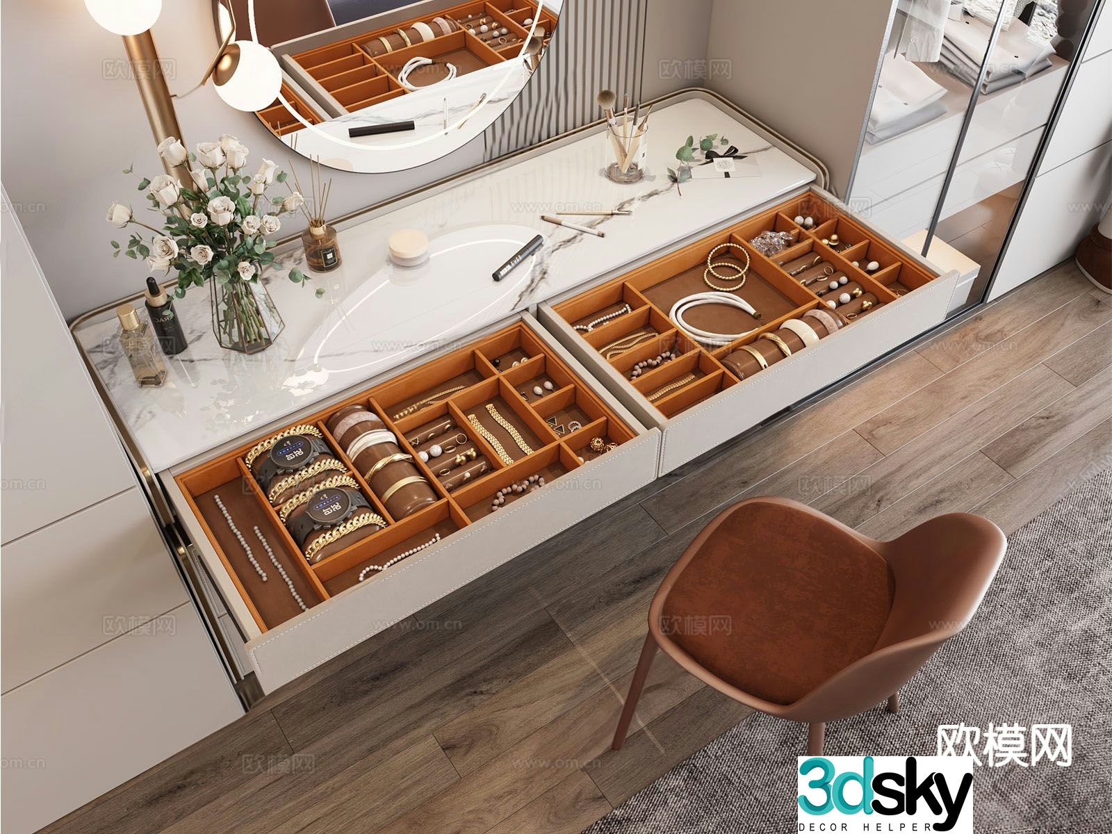 Light luxury jewelry cabinet dresser 3d model