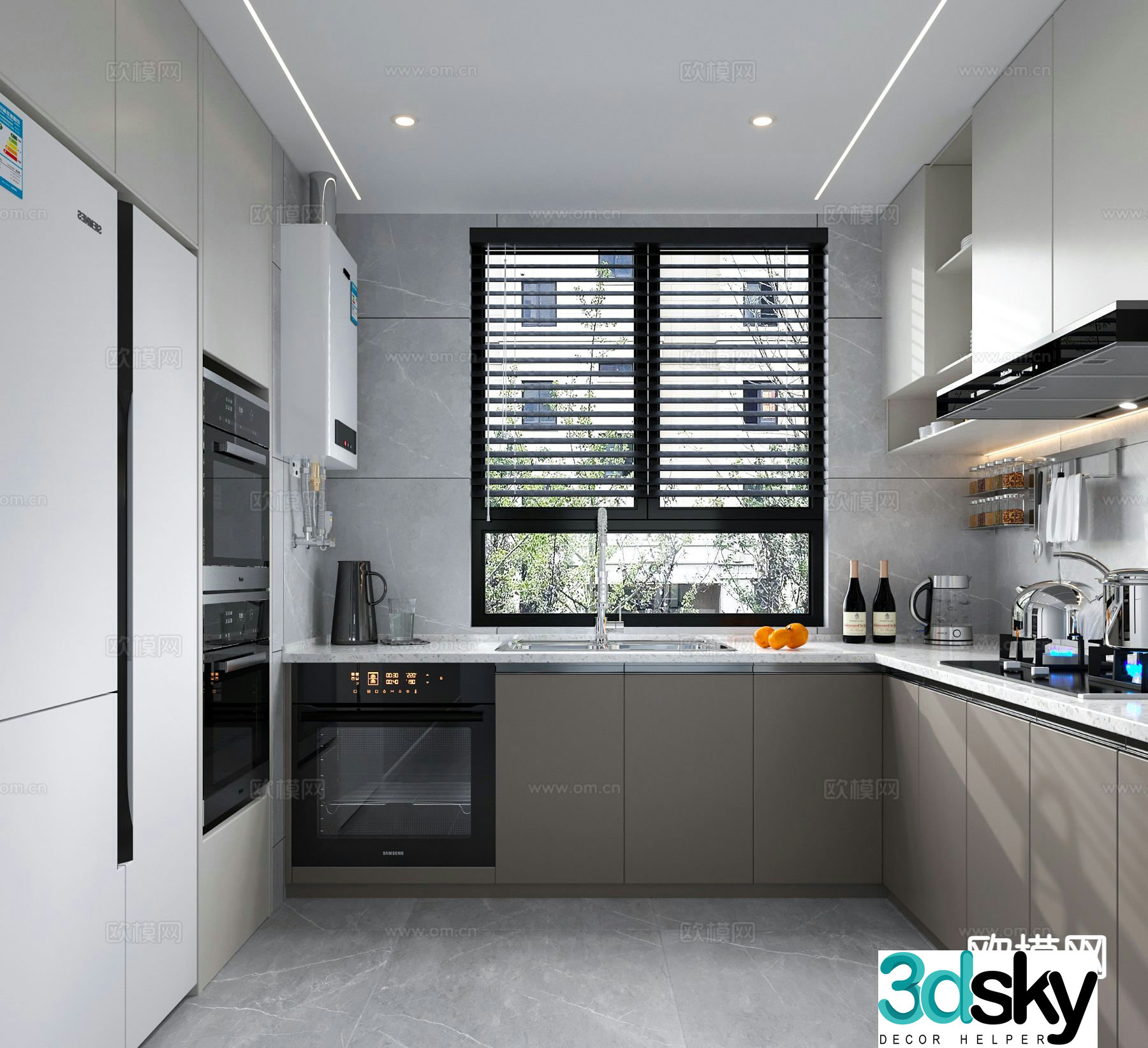 Modern U-shaped kitchen 3d model