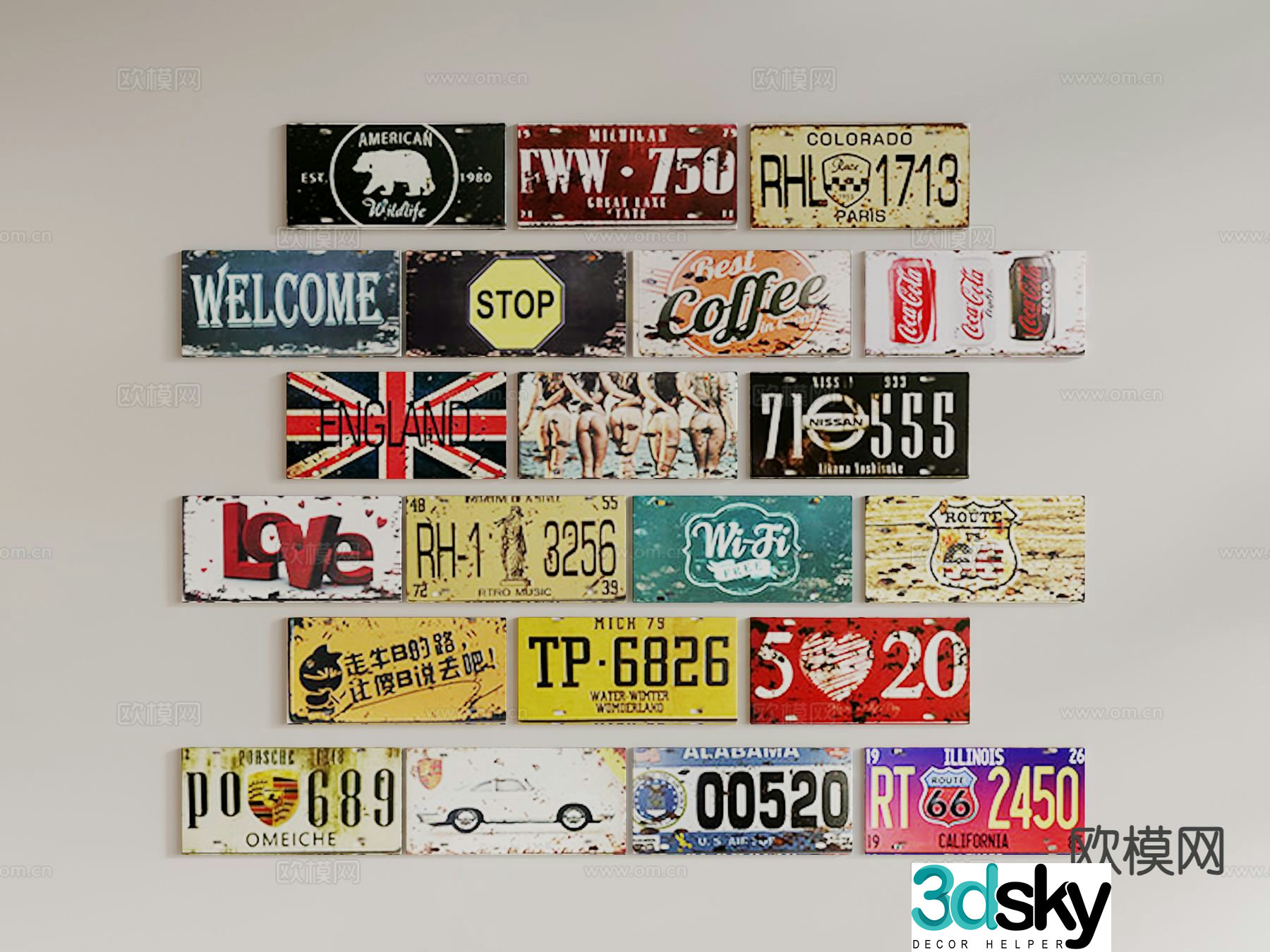 Modern hanging painting retro decorative painting 3D model