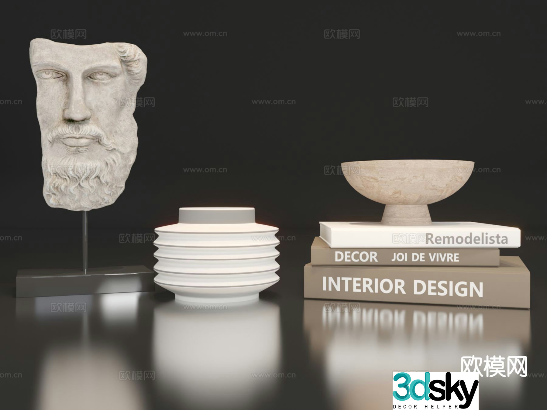 French sculpture books ornaments 3d model