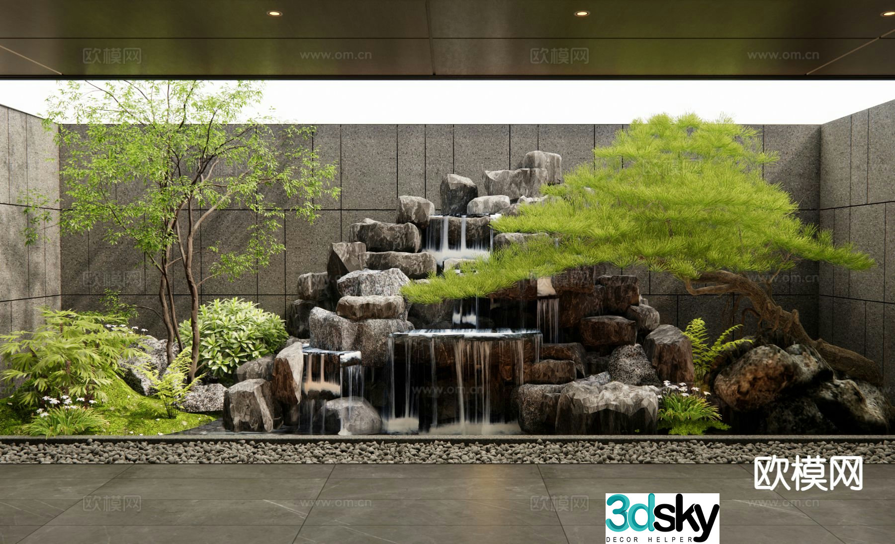 New Chinese style rockery waterscape flowing water landscape 3D model