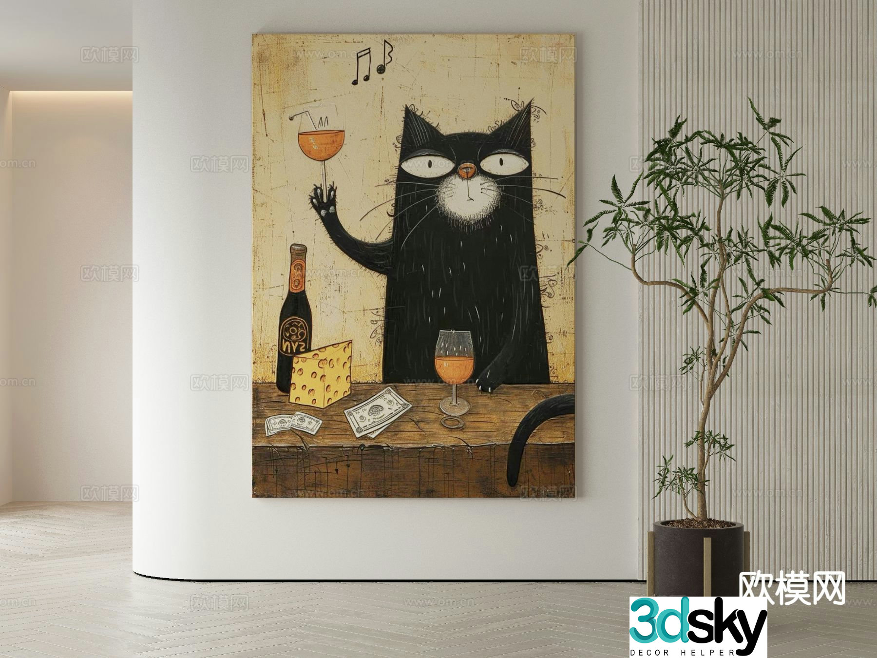 Modern decorative painting cat hanging painting 3d model