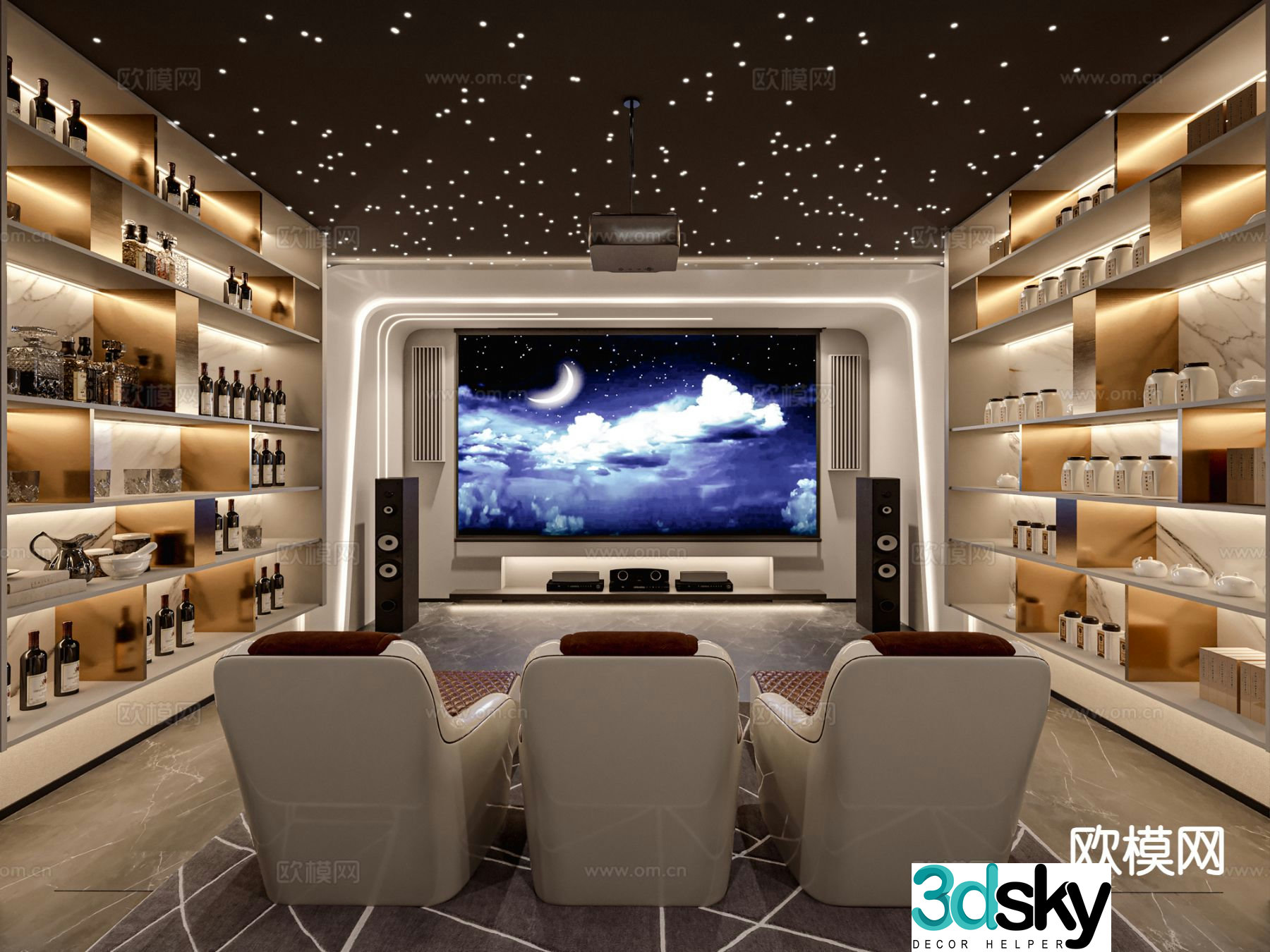 Light luxury video room viewing room movie room 3D model